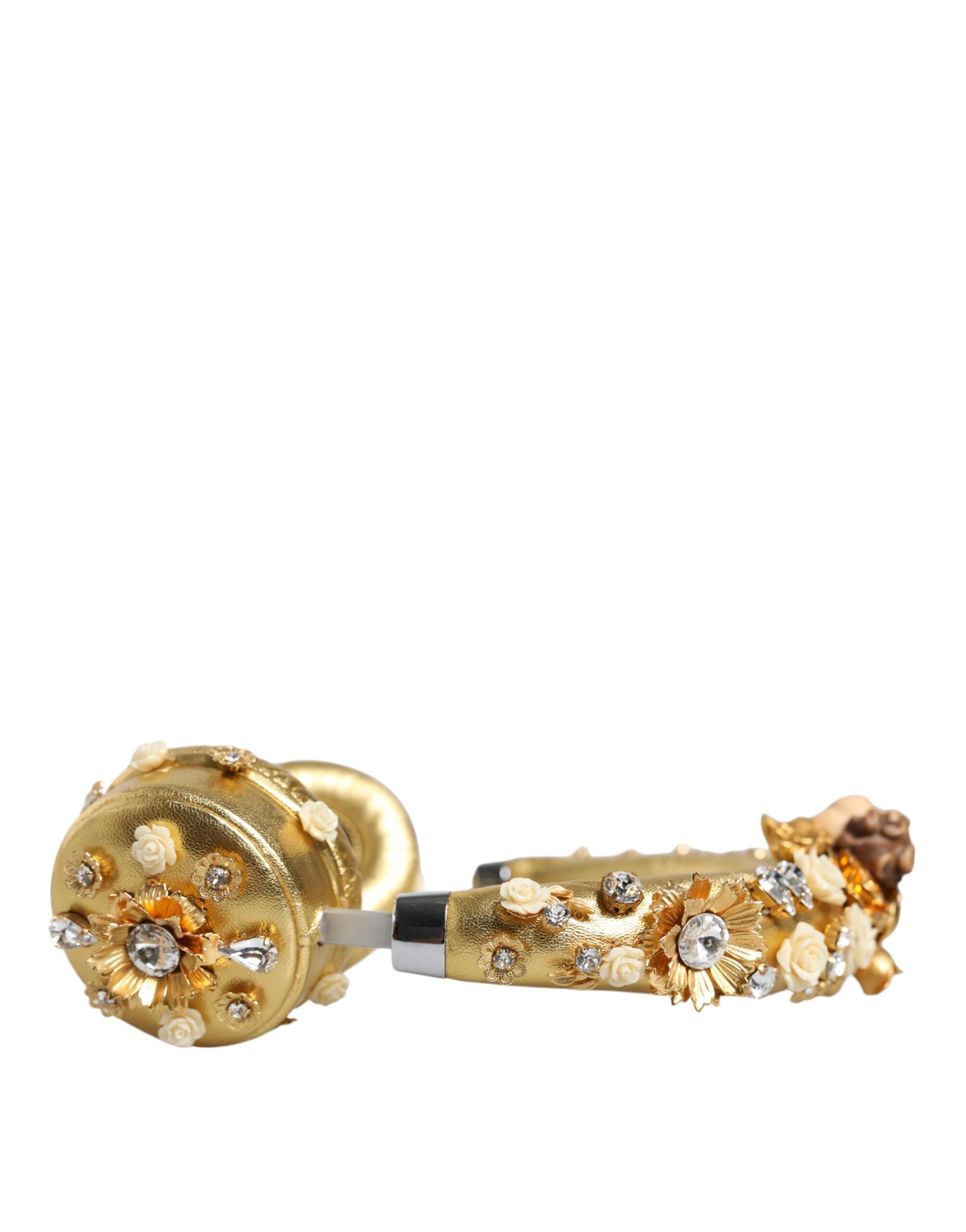 Gold Leather Floral Crystal Angel Headset Headphones - ventzia