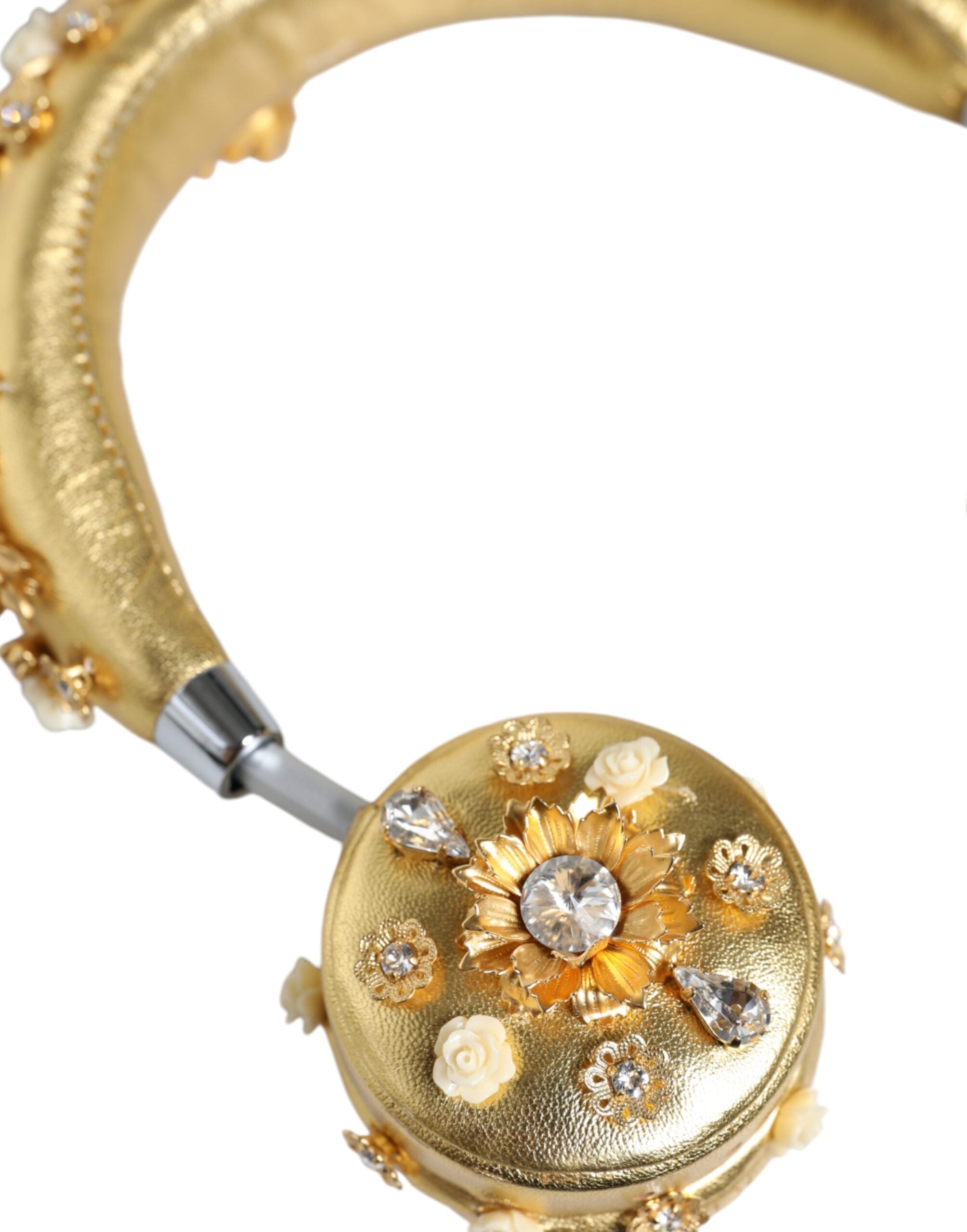 Gold Leather Floral Crystal Angel Headset Headphones - ventzia
