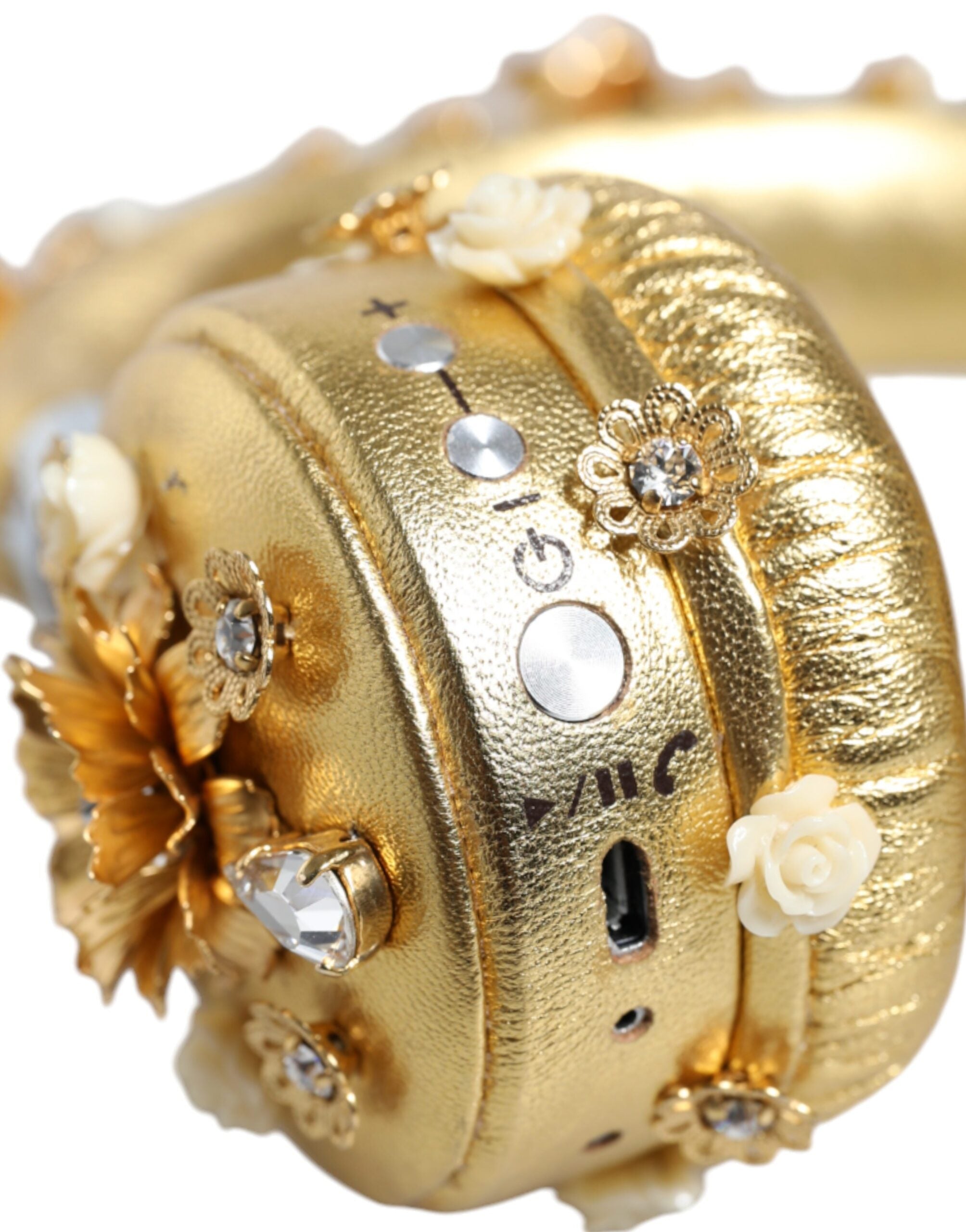 Gold Leather Floral Crystal Angel Headset Headphones - ventzia