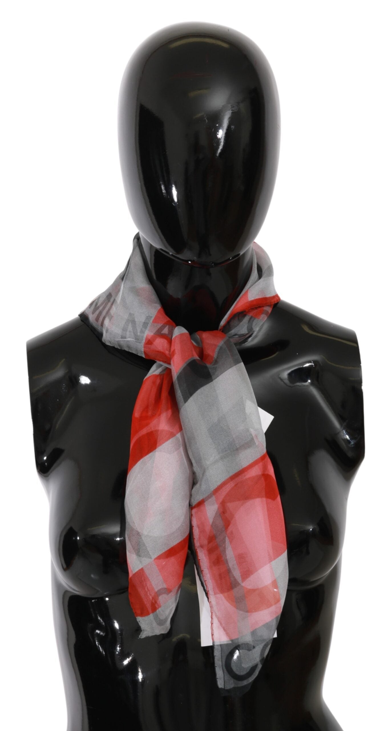 Gray Red 100% Silk Branded Scarf - ventzia