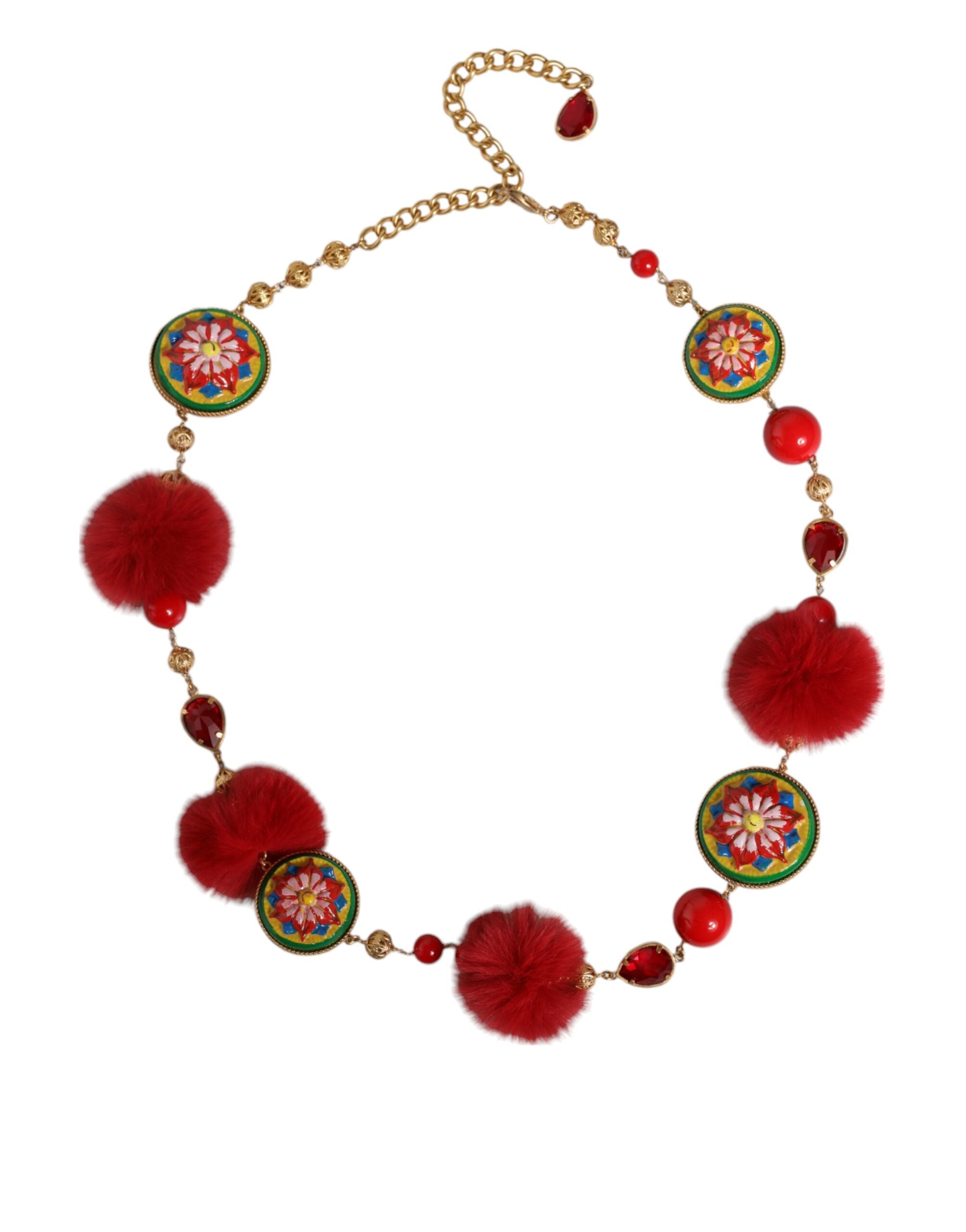 Gold Brass Red Fur Crystal Waist Torero Belt - ventzia