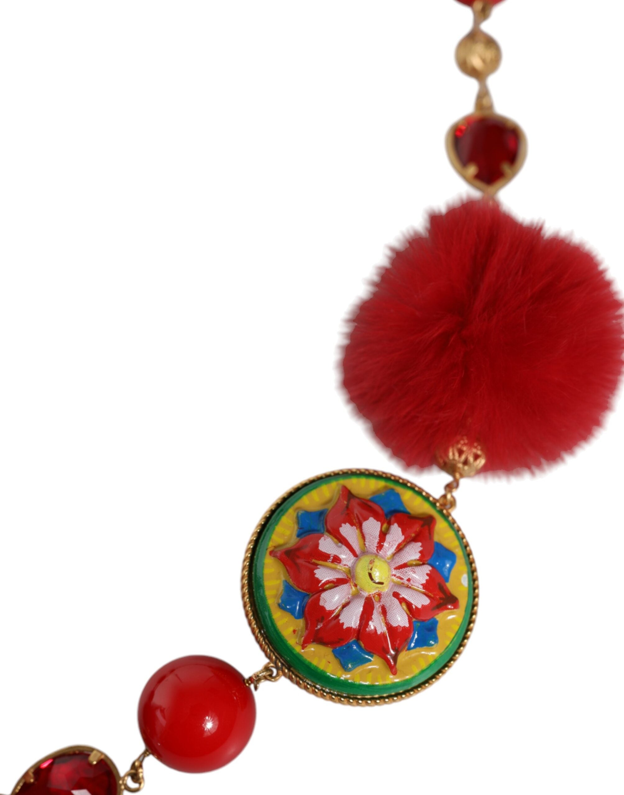 Gold Brass Red Fur Crystal Waist Torero Belt - ventzia