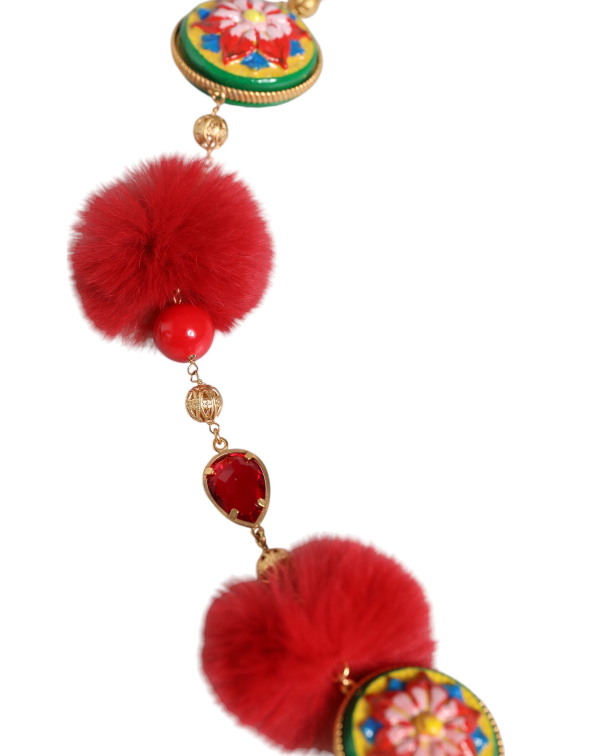 Gold Brass Red Fur Crystal Waist Torero Belt - ventzia