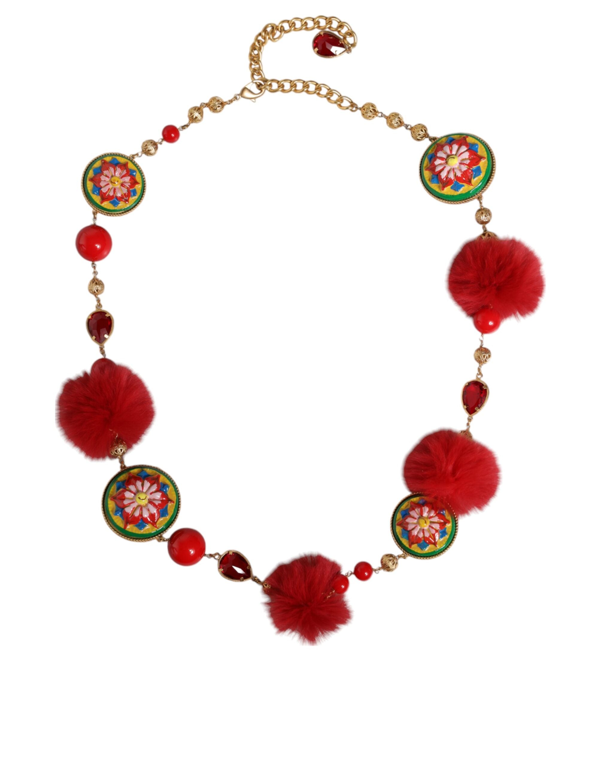 Gold Brass Red Fur Crystal Waist Torero Belt - ventzia