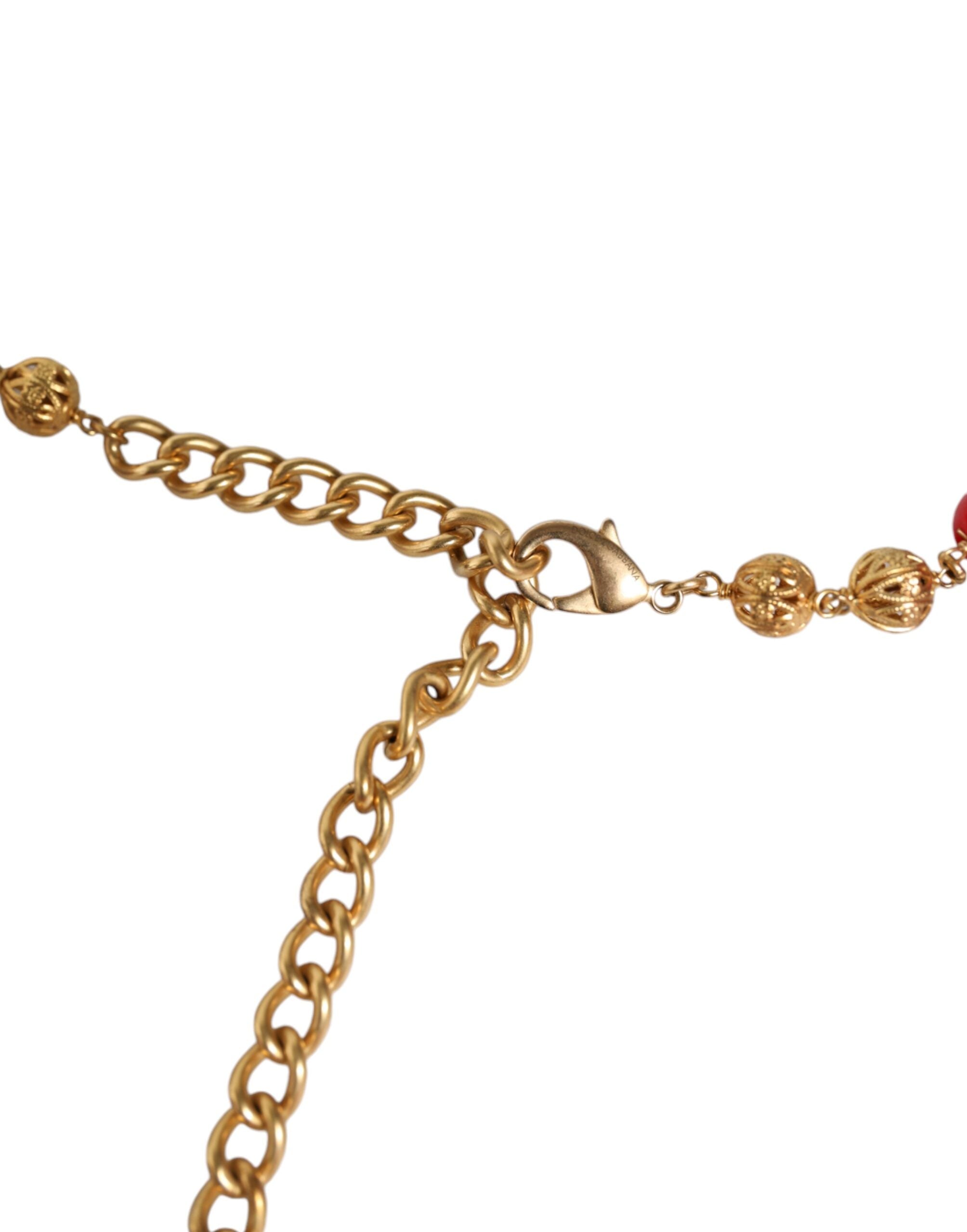 Gold Brass Red Fur Crystal Waist Torero Belt - ventzia