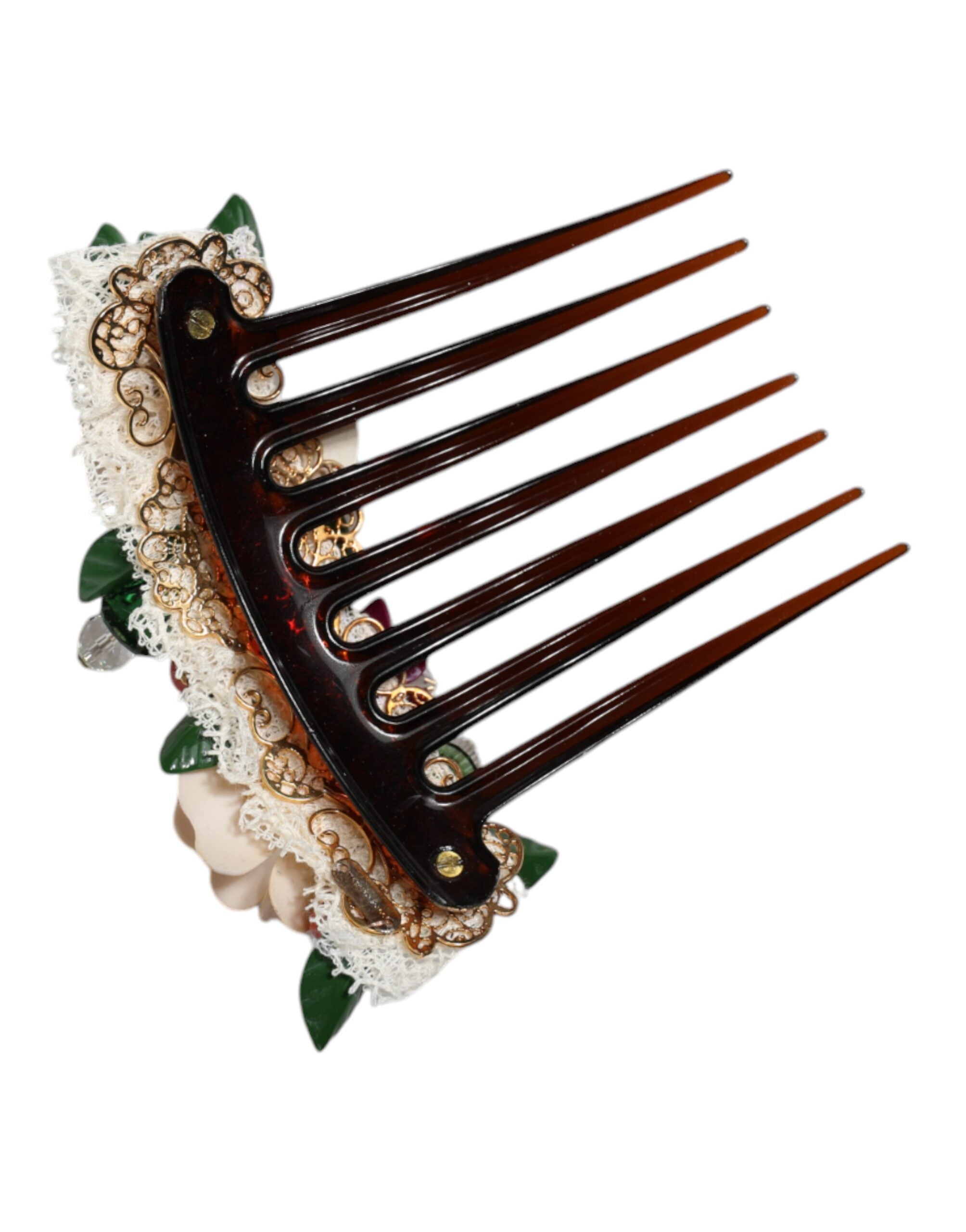 Brown Plastic Crystal Floral Women Hair Comb - ventzia