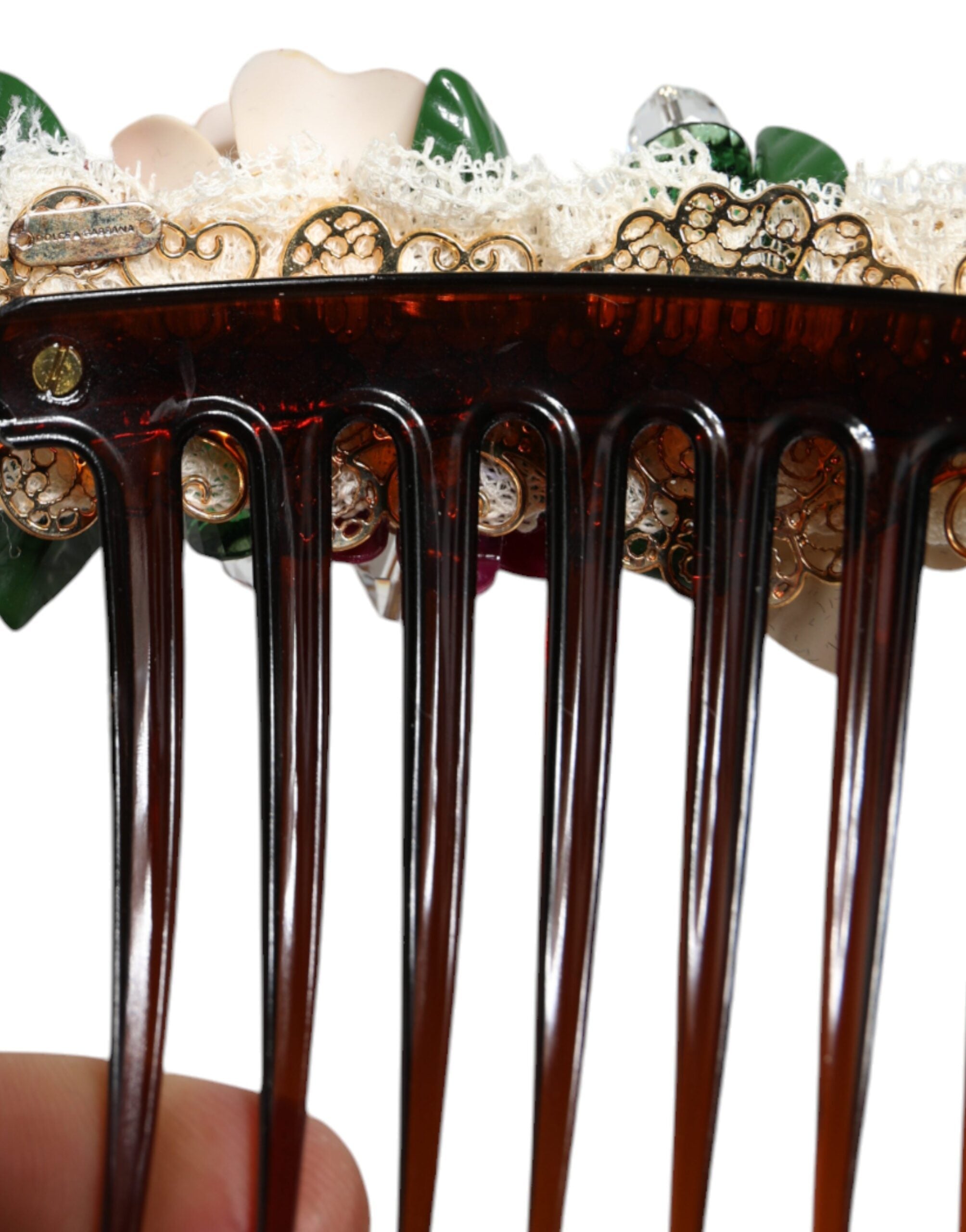 Brown Plastic Crystal Floral Women Hair Comb - ventzia