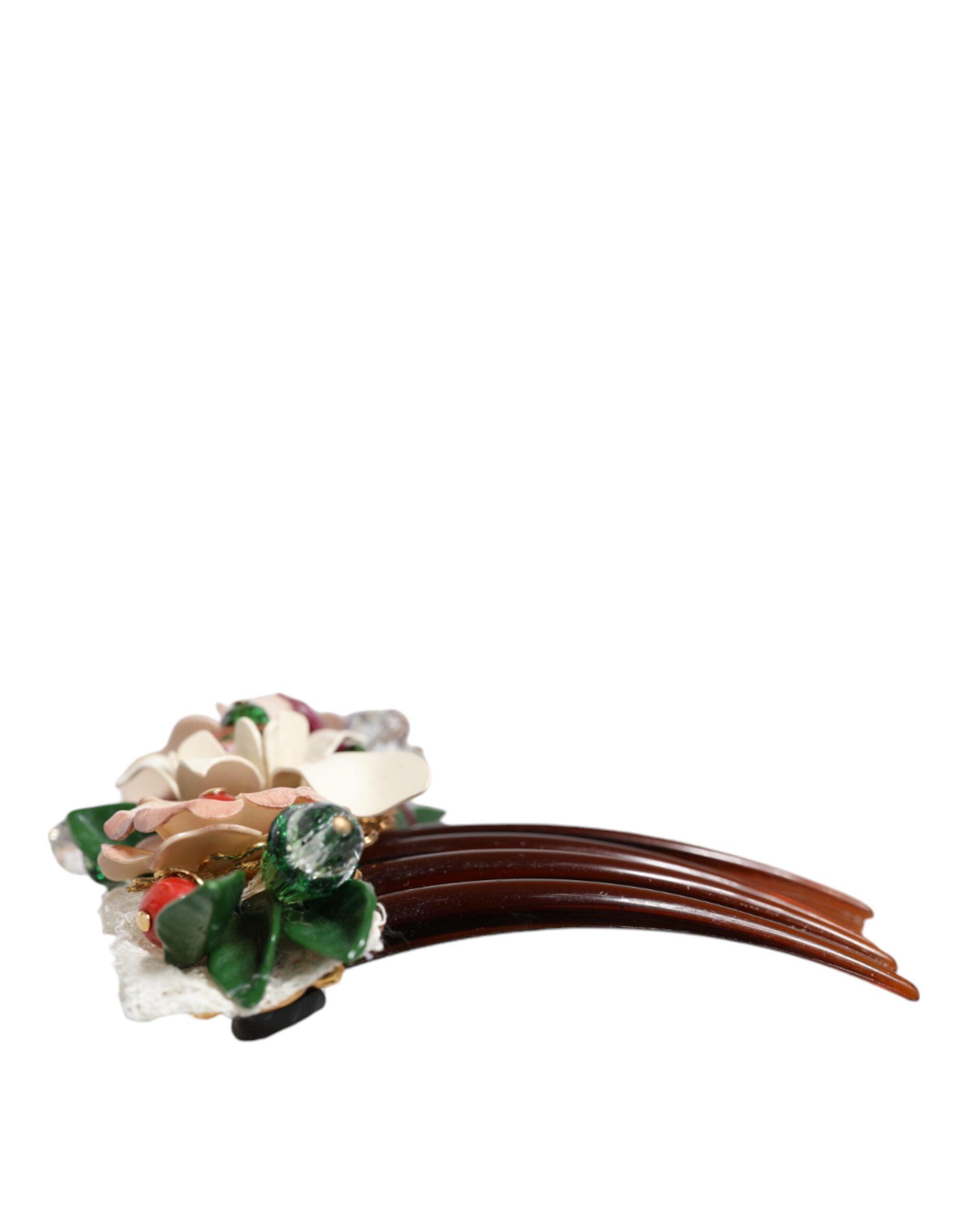 Brown Plastic Crystal Floral Women Hair Comb - ventzia