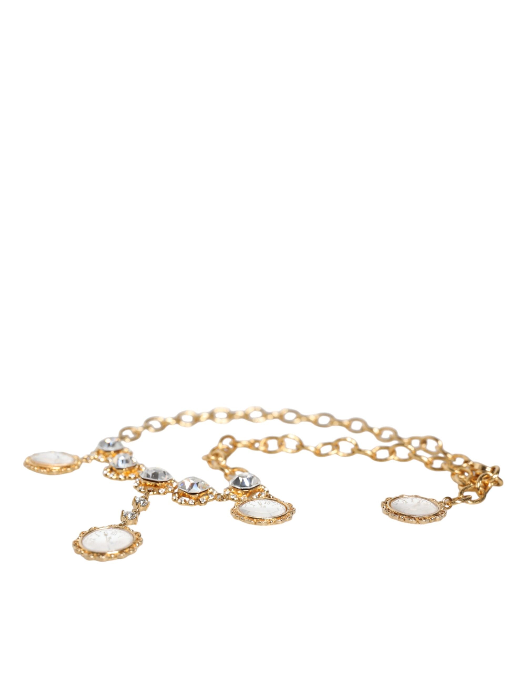 Gold Chain Brass Crystal Clock Statement Necklace - ventzia