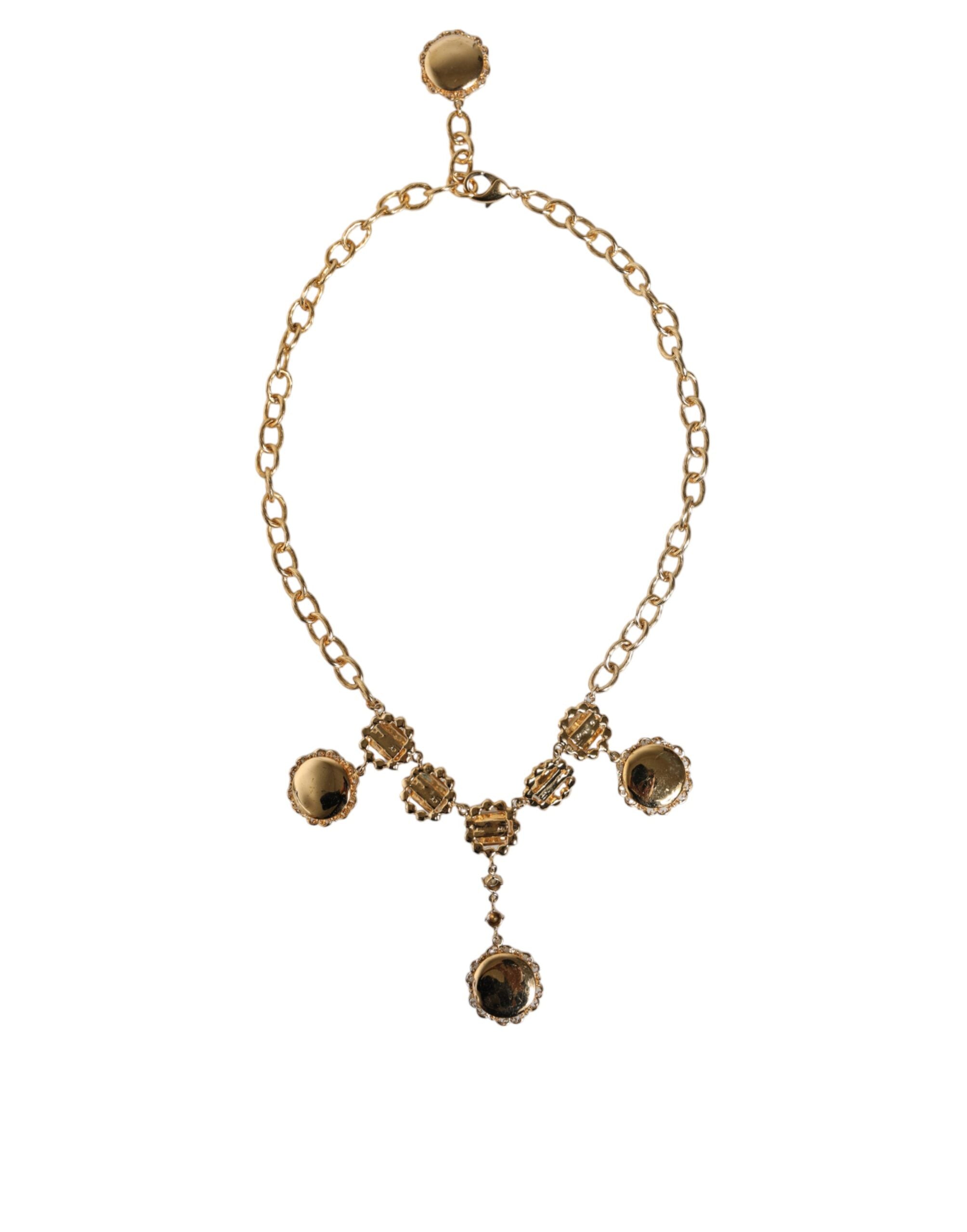Gold Chain Brass Crystal Clock Statement Necklace - ventzia
