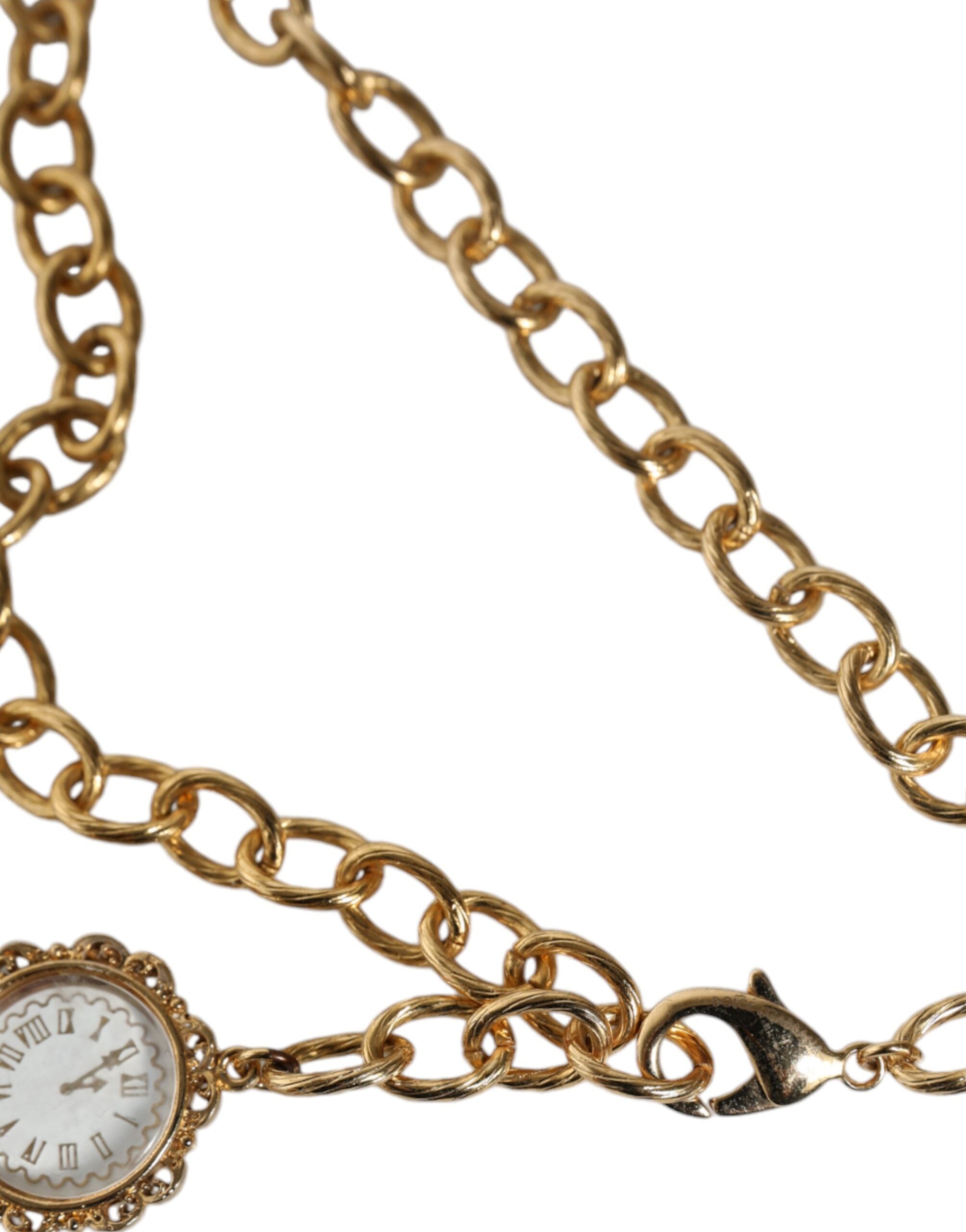 Gold Chain Brass Crystal Clock Statement Necklace - ventzia