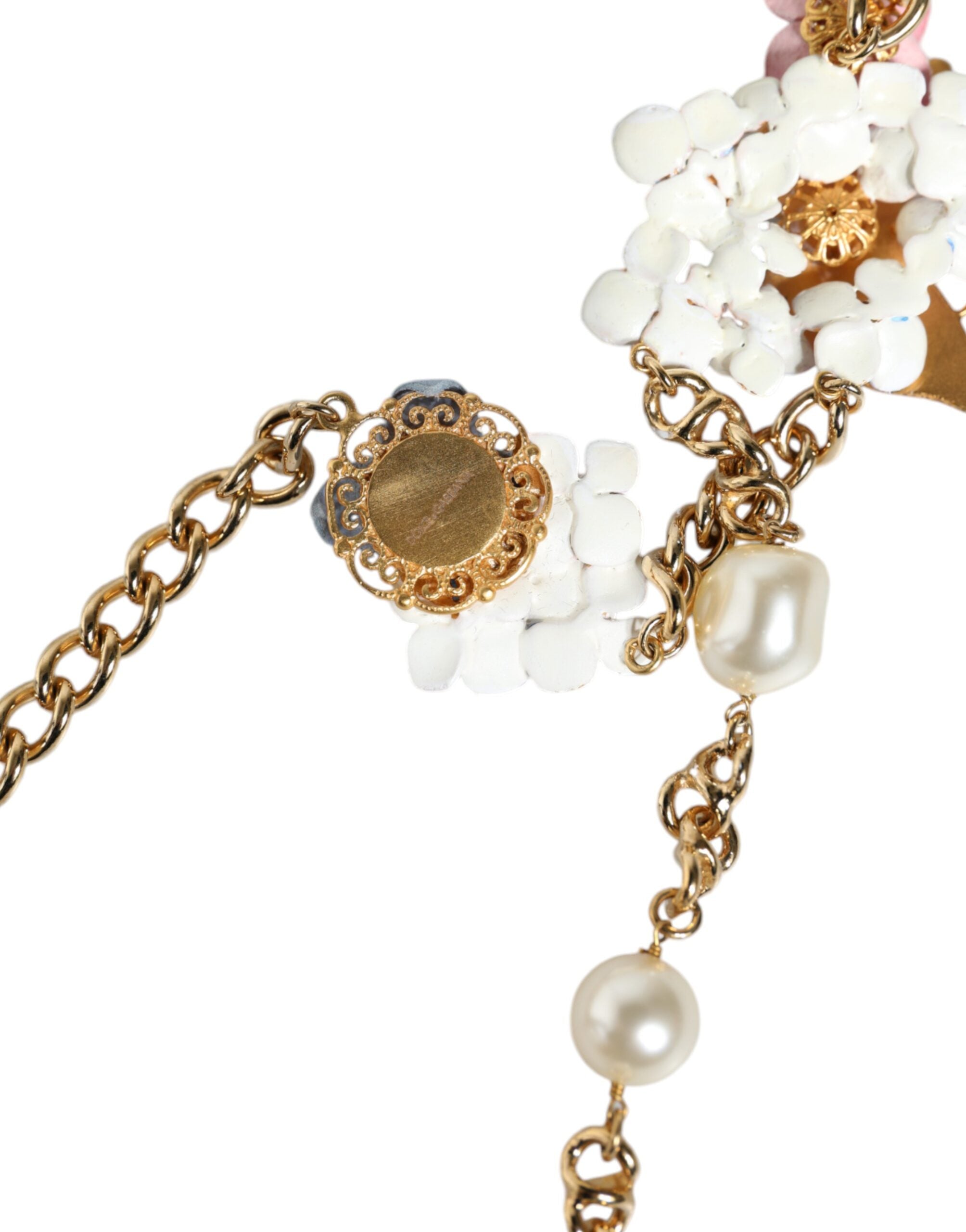 Gold Chain Brass Floral Layered Crystal Pearl Necklace - ventzia