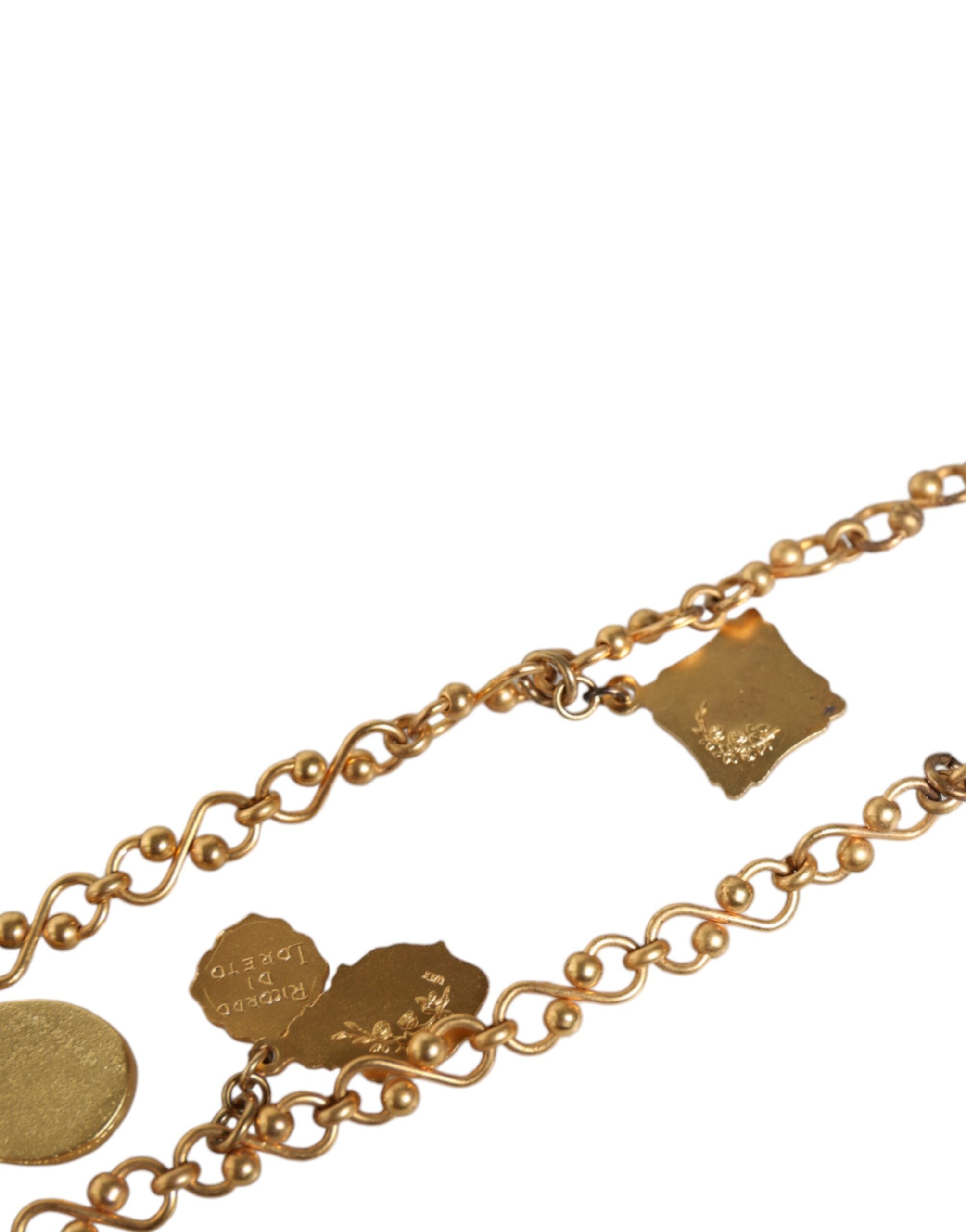 Gold Tone Brass Chain Religious Cross Pendant Necklace - ventzia