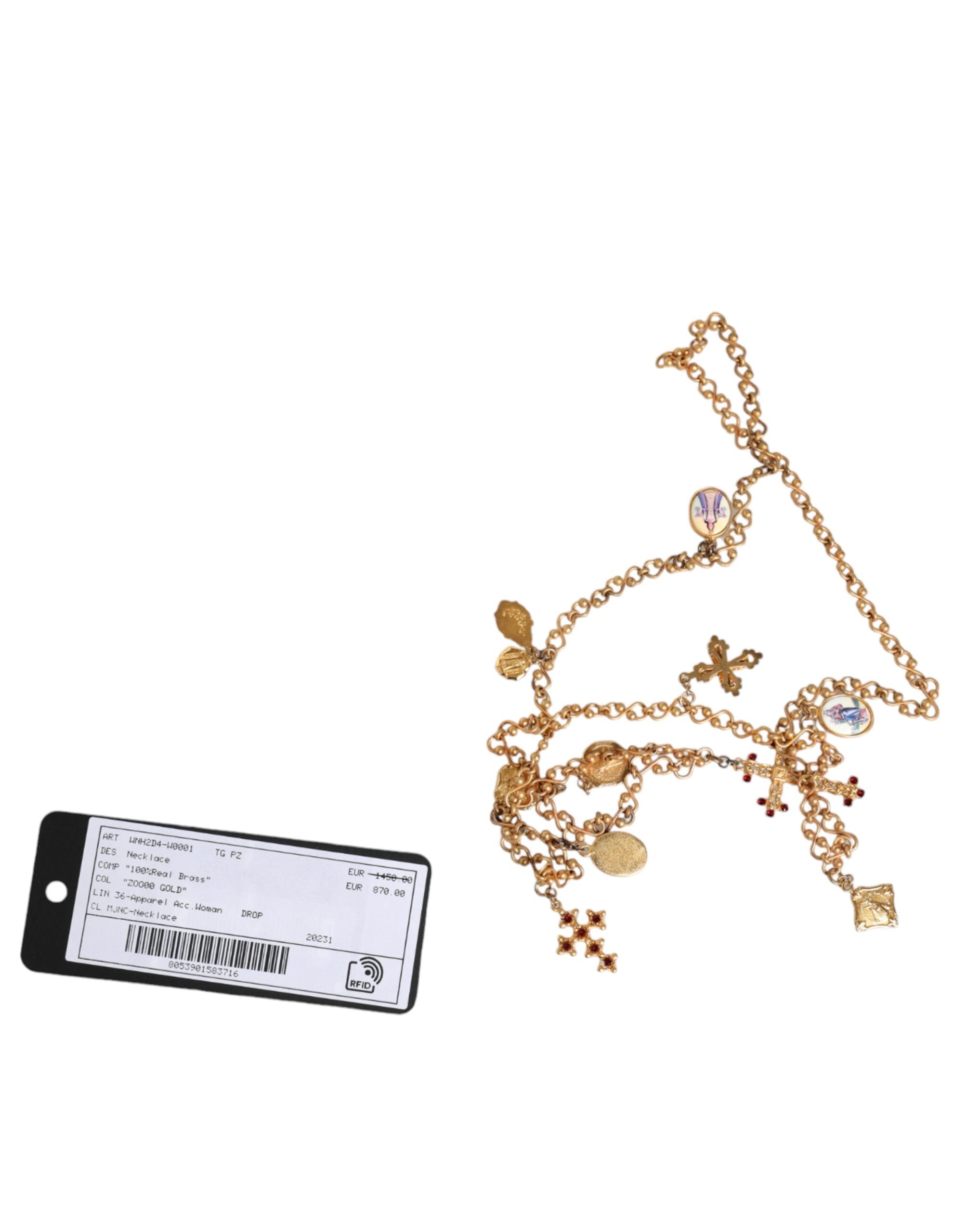 Gold Tone Brass Chain Religious Cross Pendant Necklace - ventzia