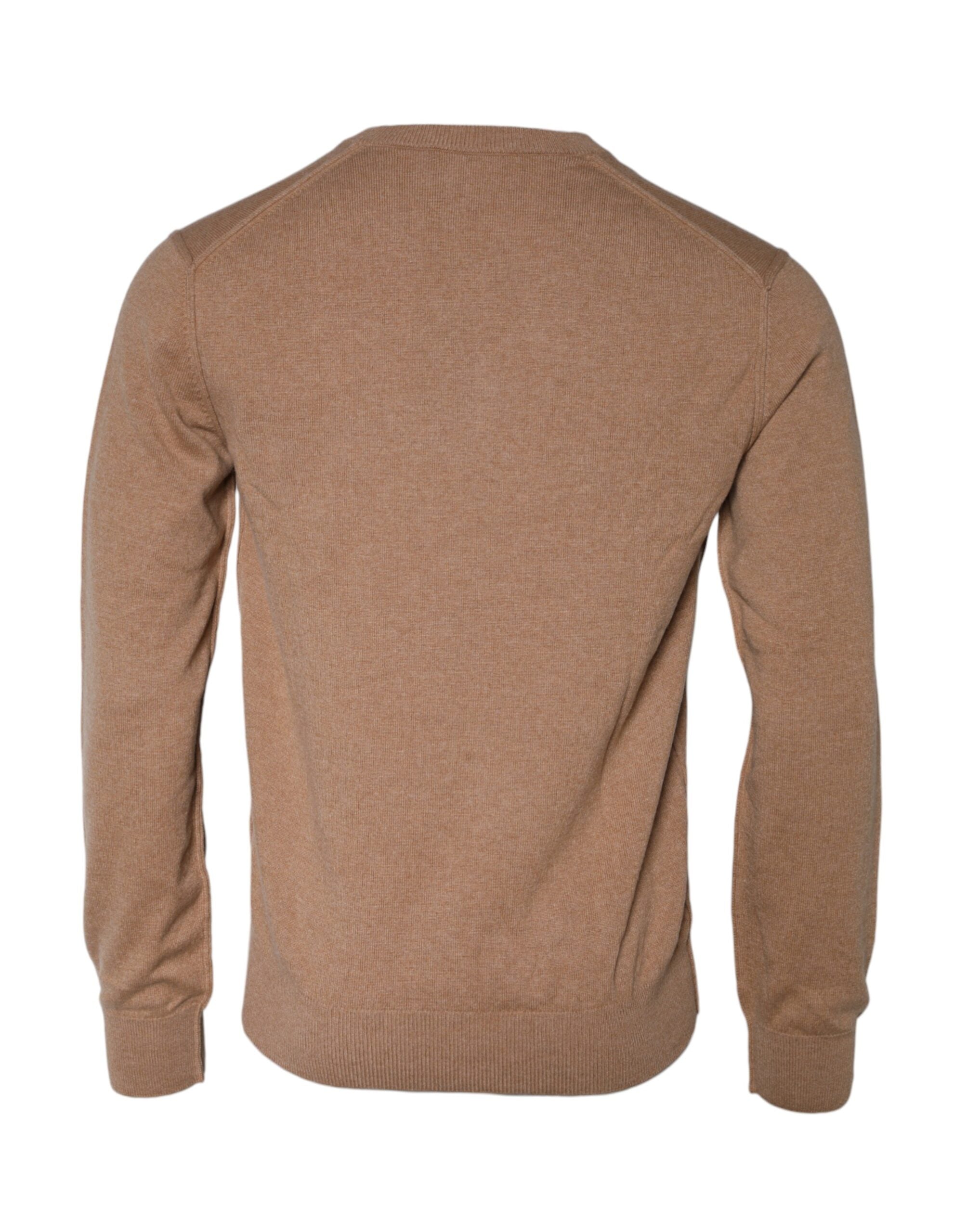 Brown Cashmere Knit V-neck Pullover Sweater - ventzia