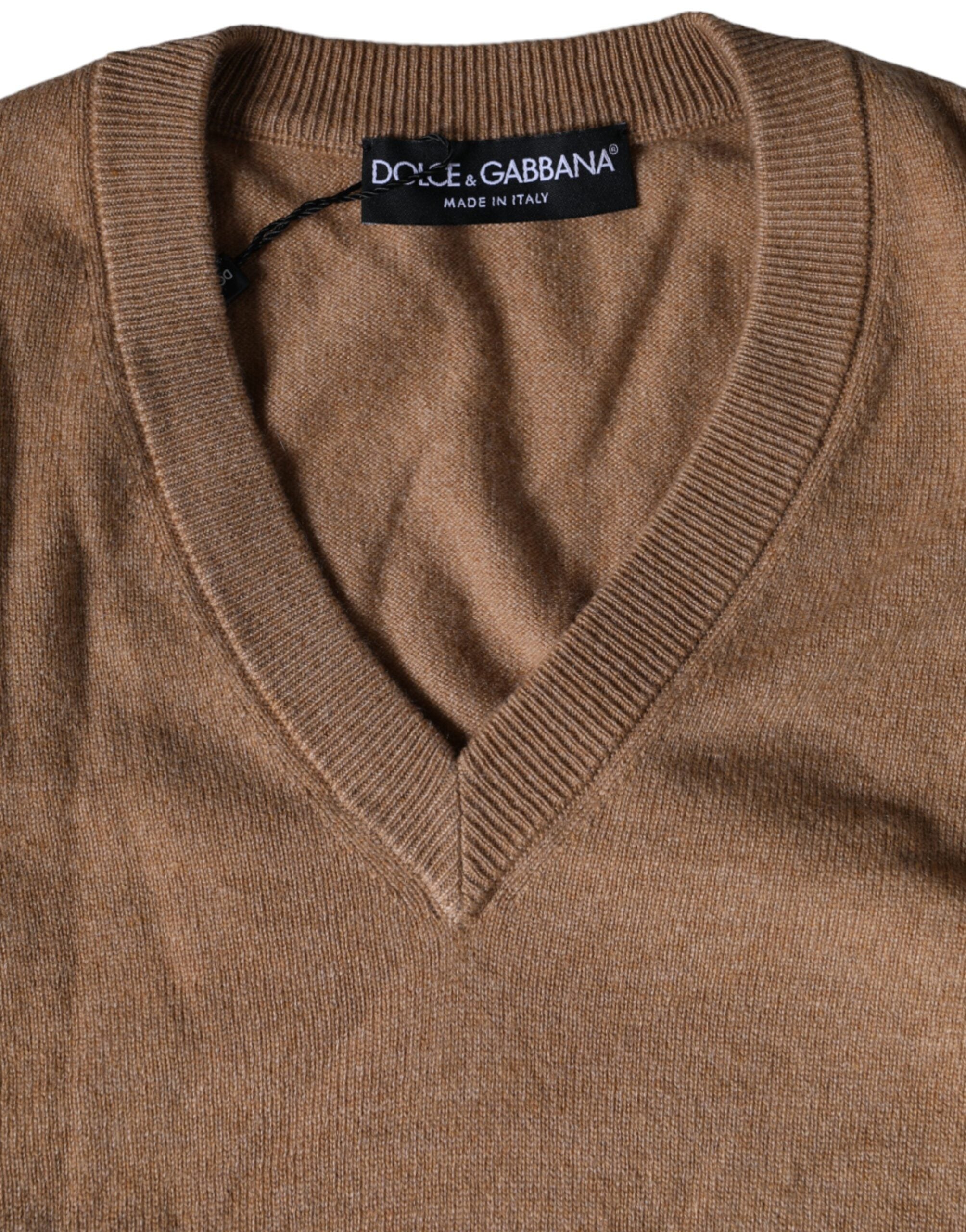 Brown Cashmere Knit V-neck Pullover Sweater - ventzia