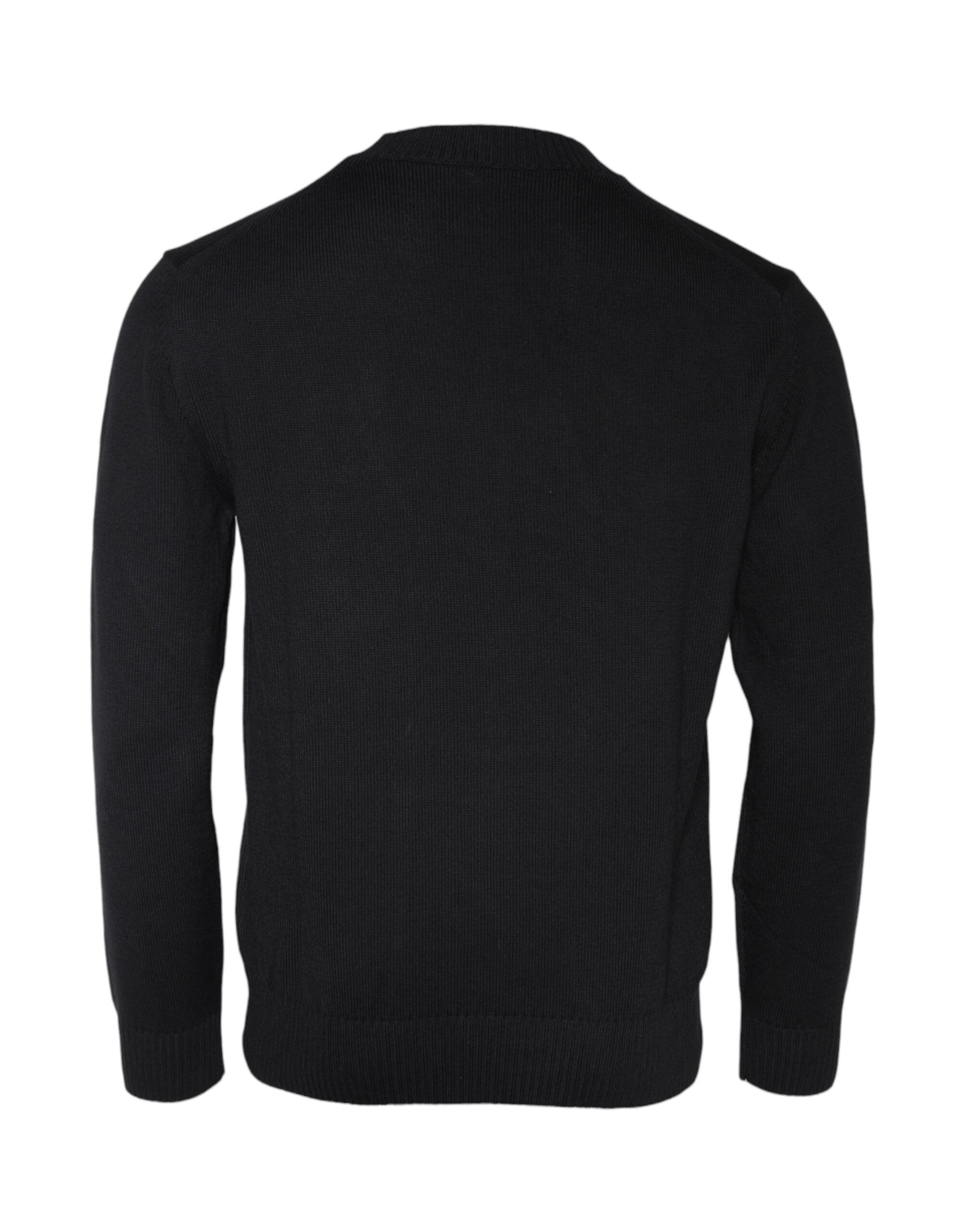 Black Medusa Embroidery Crew Neck Pullover Sweater - ventzia