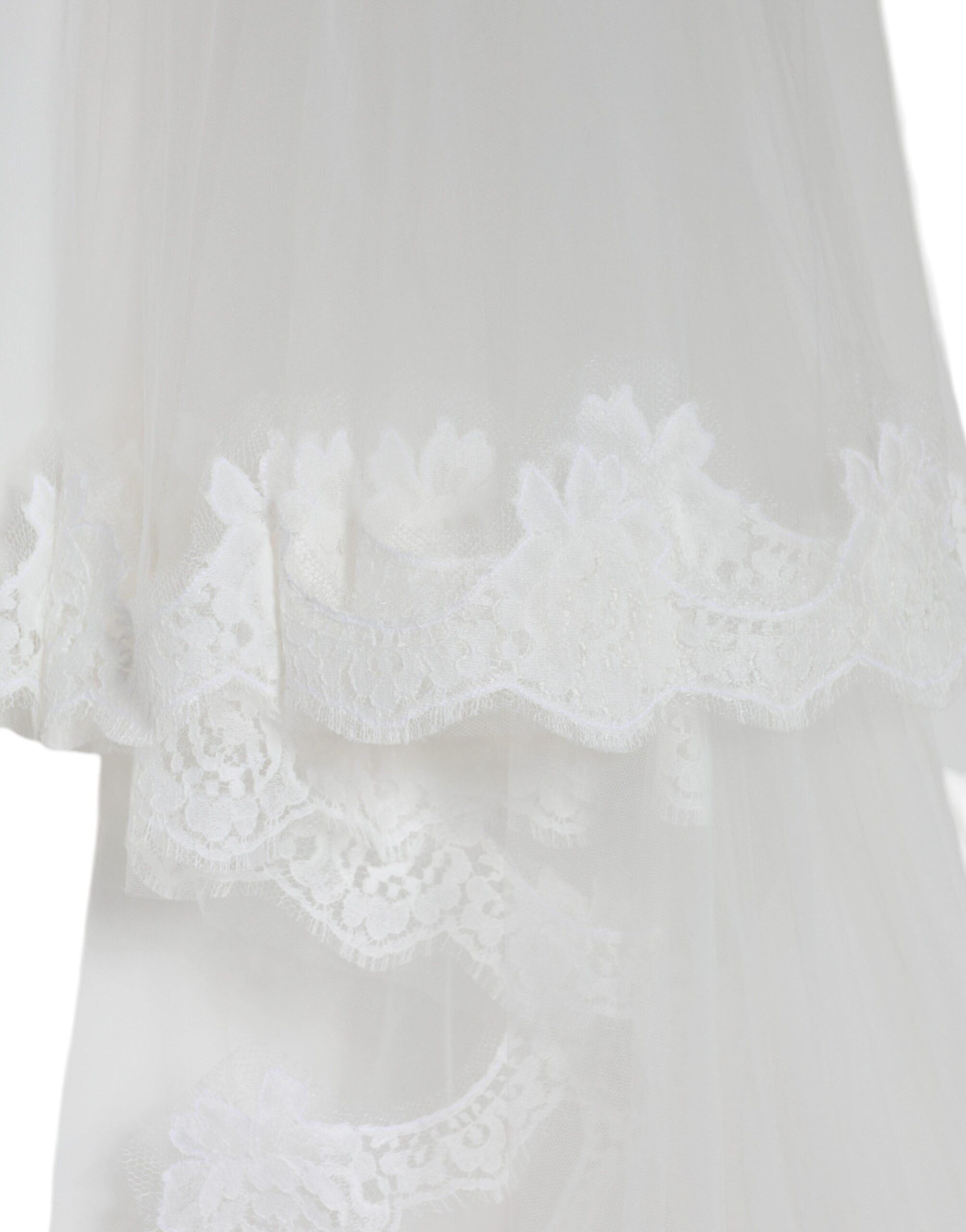 White Floral Lace Nylon Floor Length Wedding Veil - ventzia