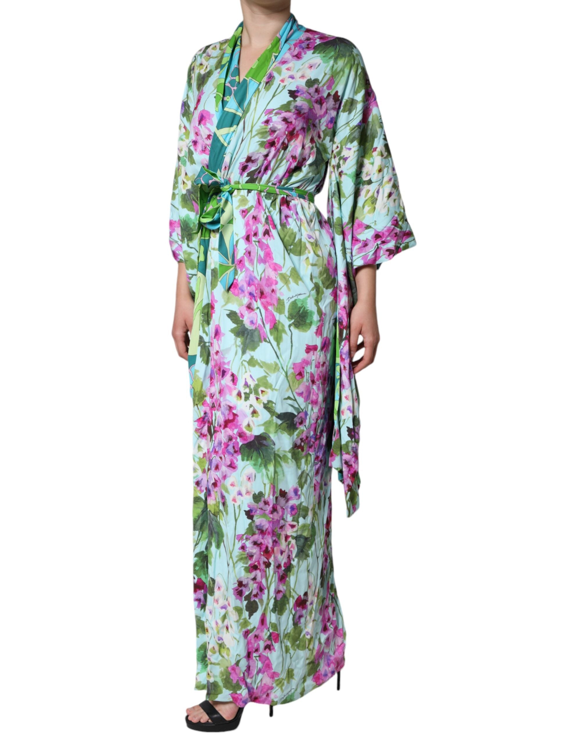 Multicolor Floral Silk Stretch Wrap Dress - ventzia