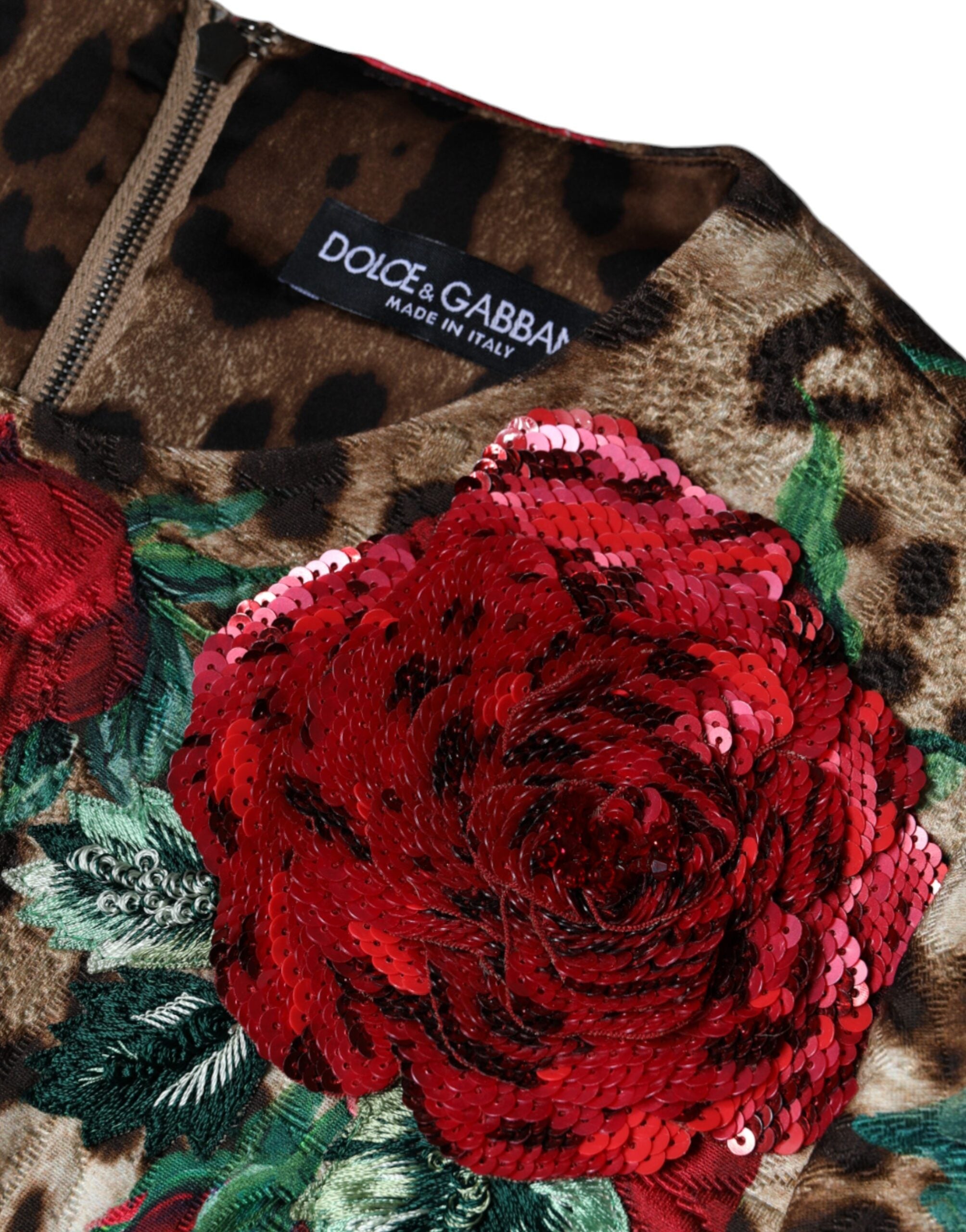 Brown Leopard Red Roses Cotton A-line Dress - ventzia