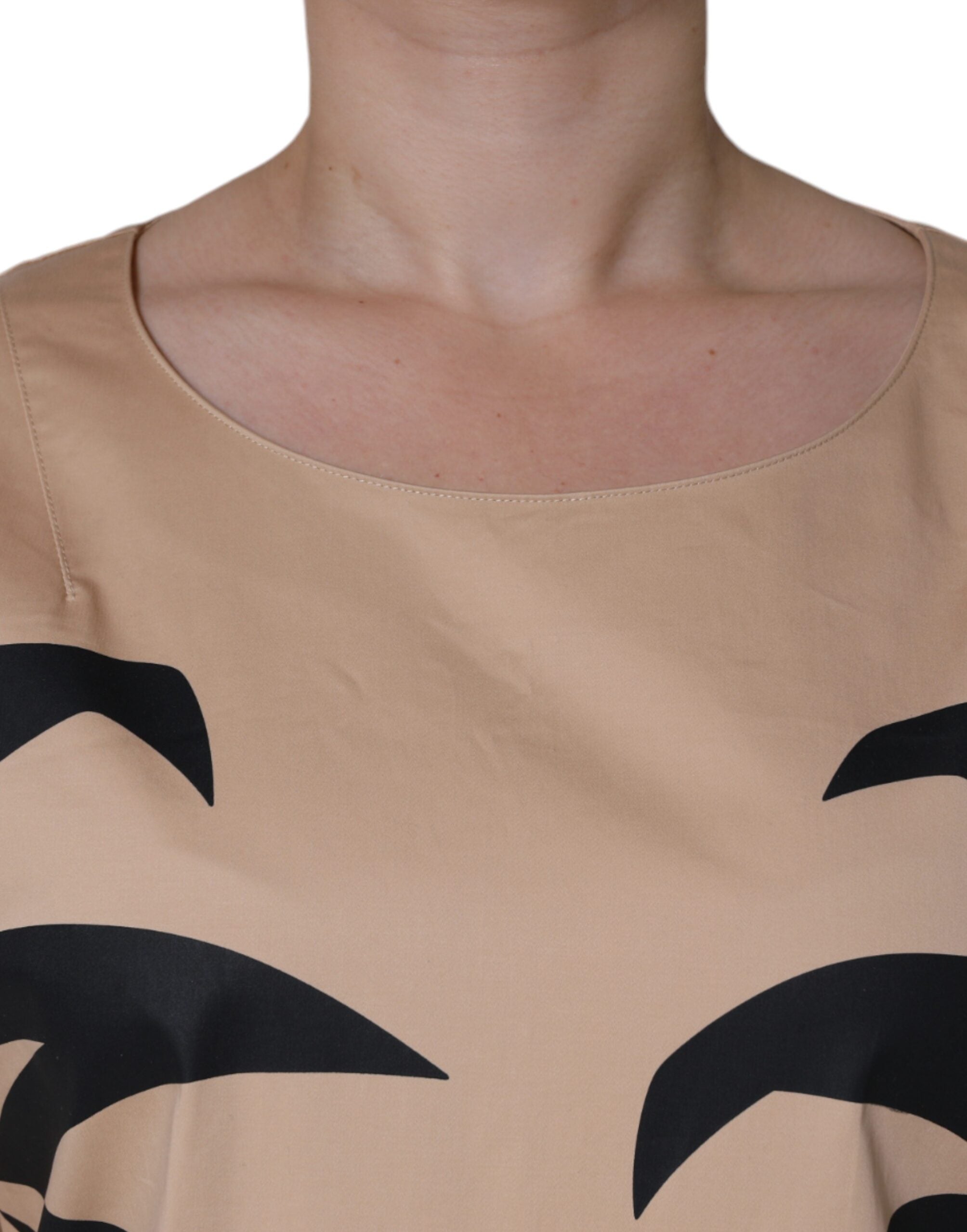 Beige Cotton Short Sleeve Knee Length Dress - ventzia