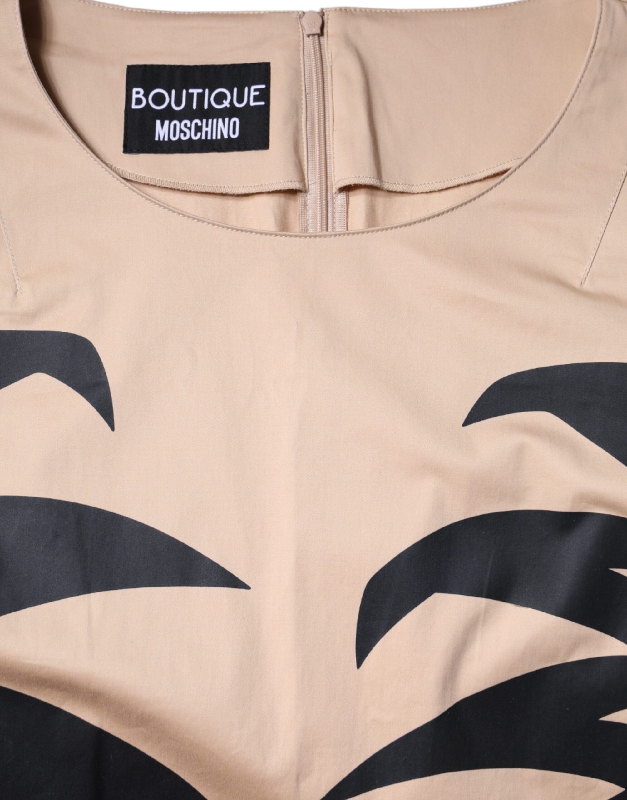 Beige Cotton Short Sleeve Knee Length Dress - ventzia