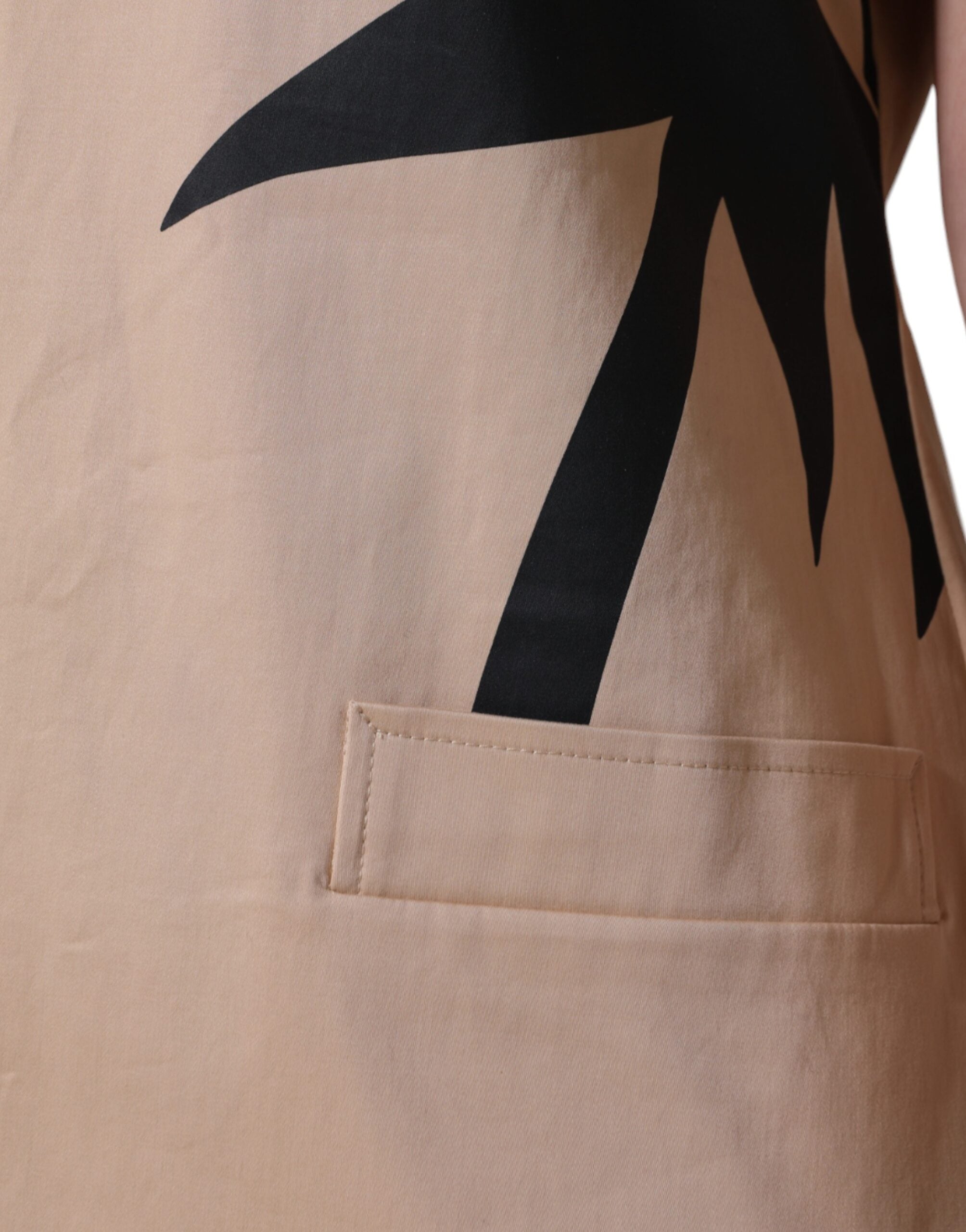 Beige Cotton Short Sleeve Knee Length Dress - ventzia