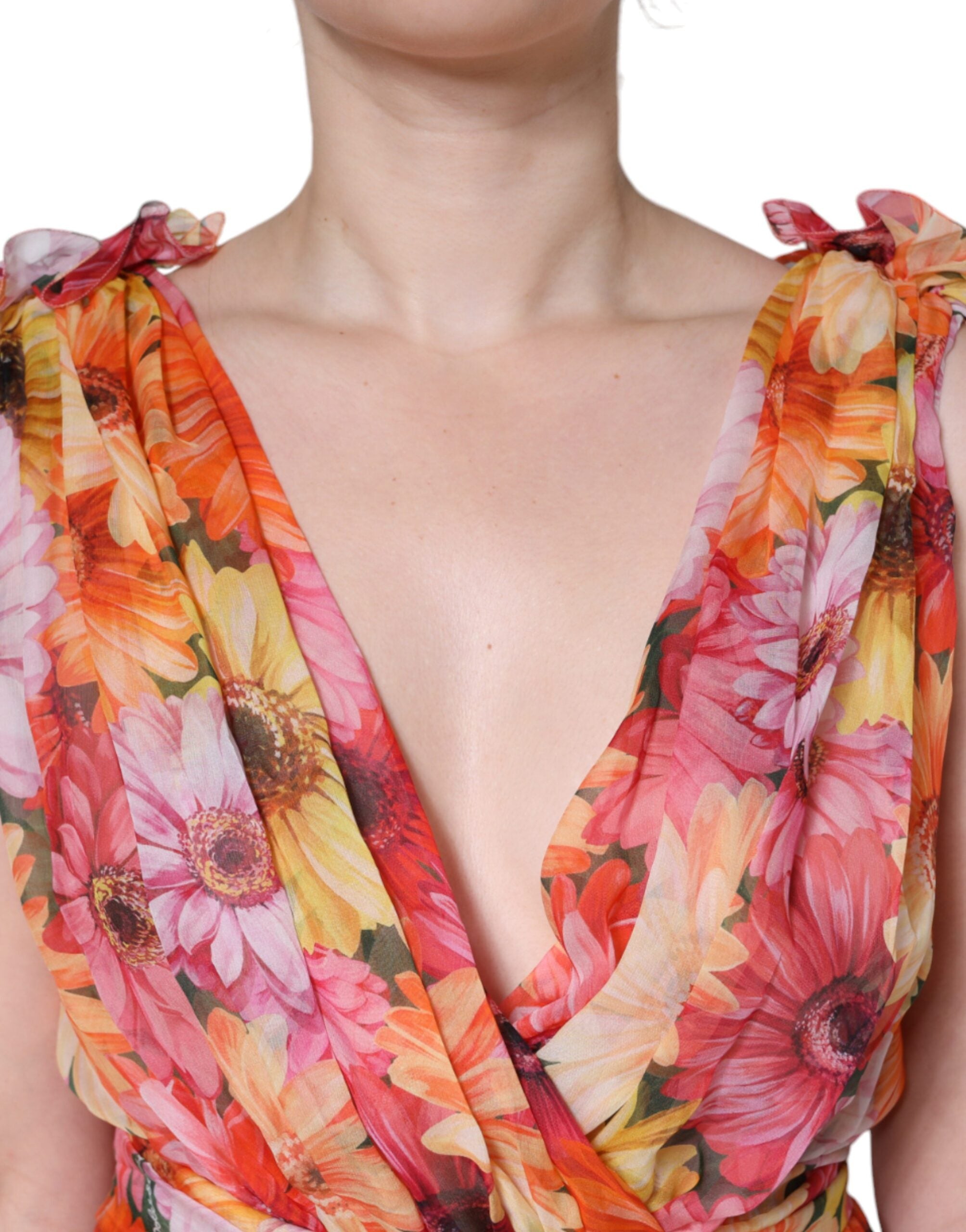 Multicolor Floral Sleeveless V-neck Midi Dress - ventzia