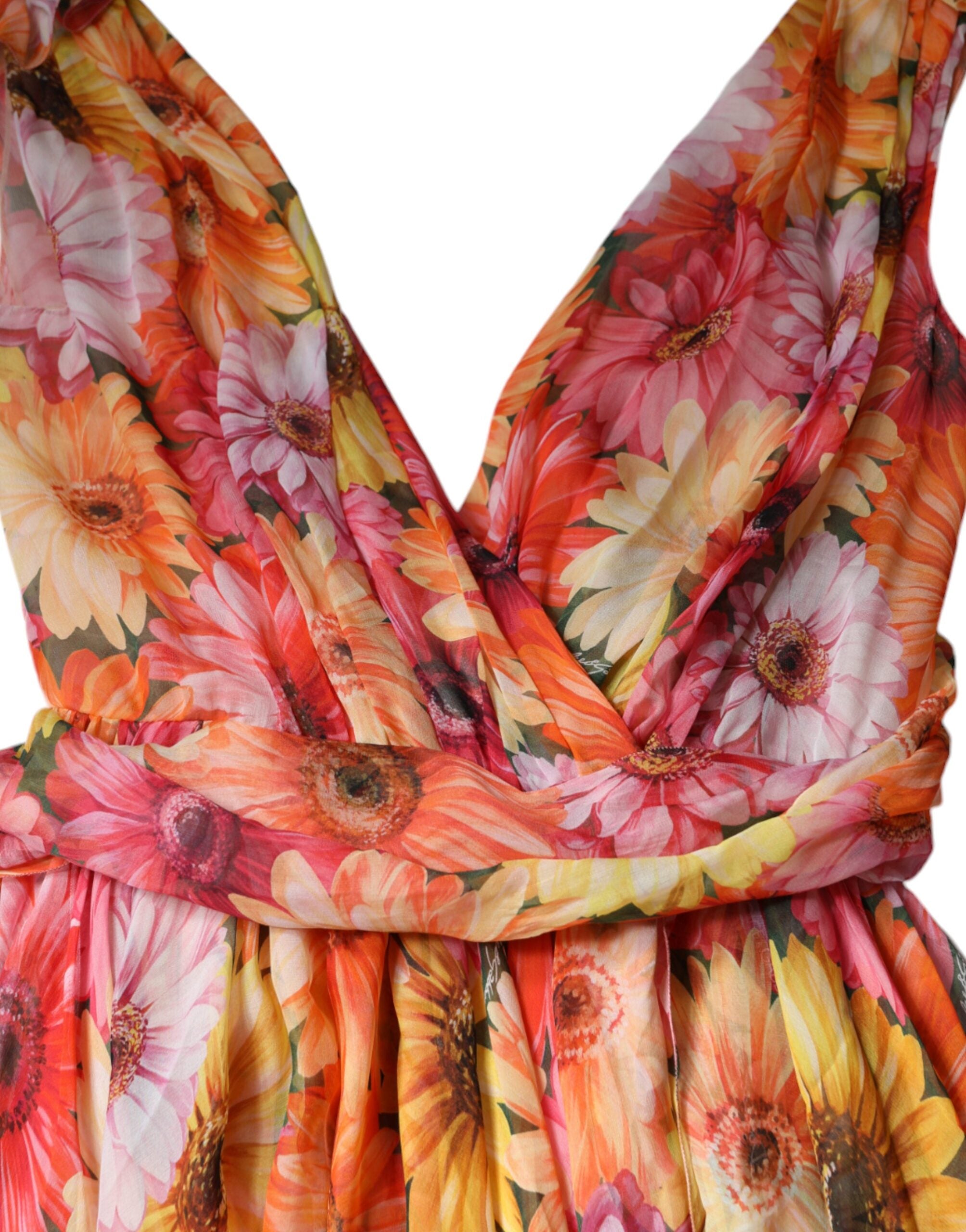 Multicolor Floral Sleeveless V-neck Midi Dress - ventzia