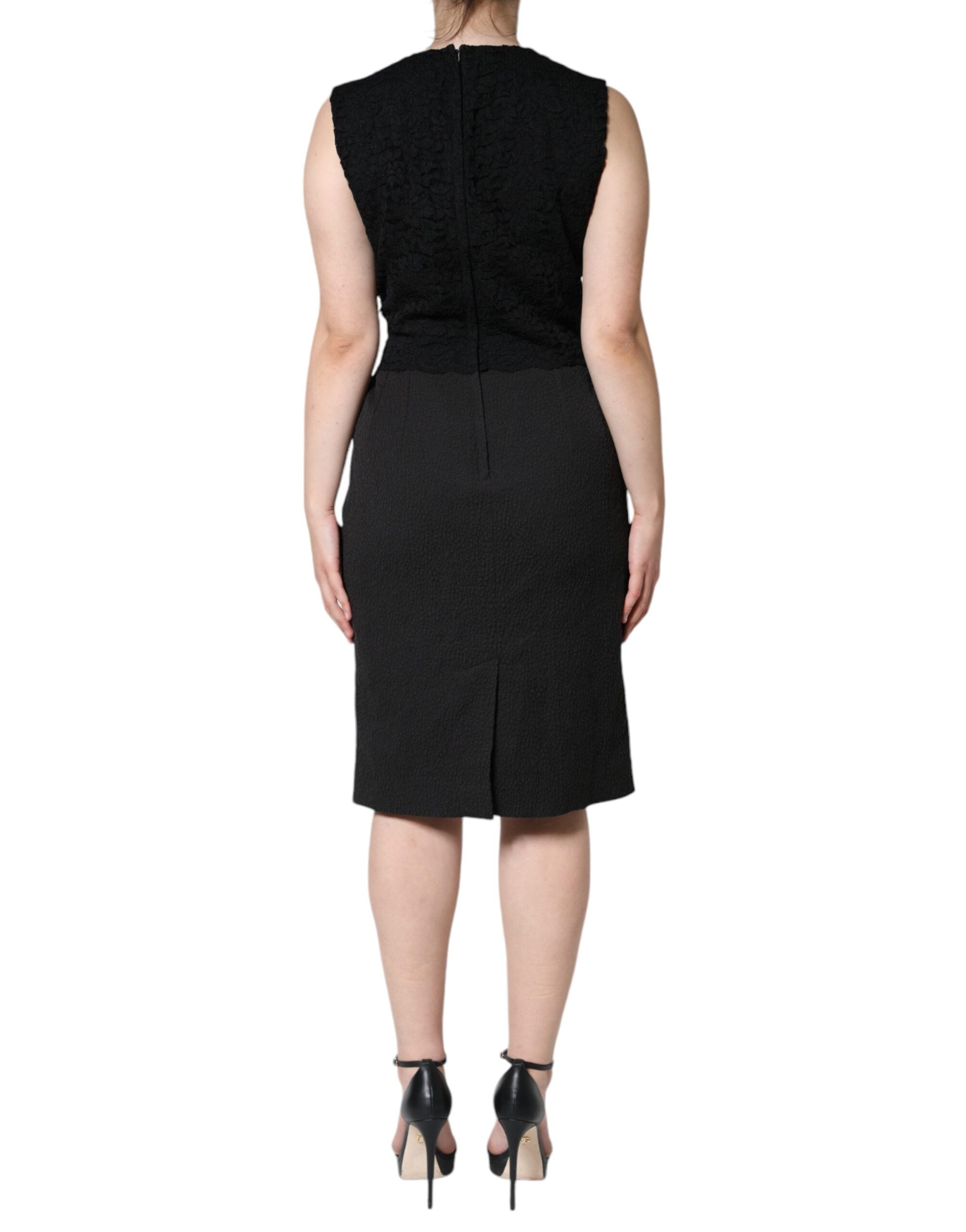 Black Cotton Sheath Knee Length Dress - ventzia