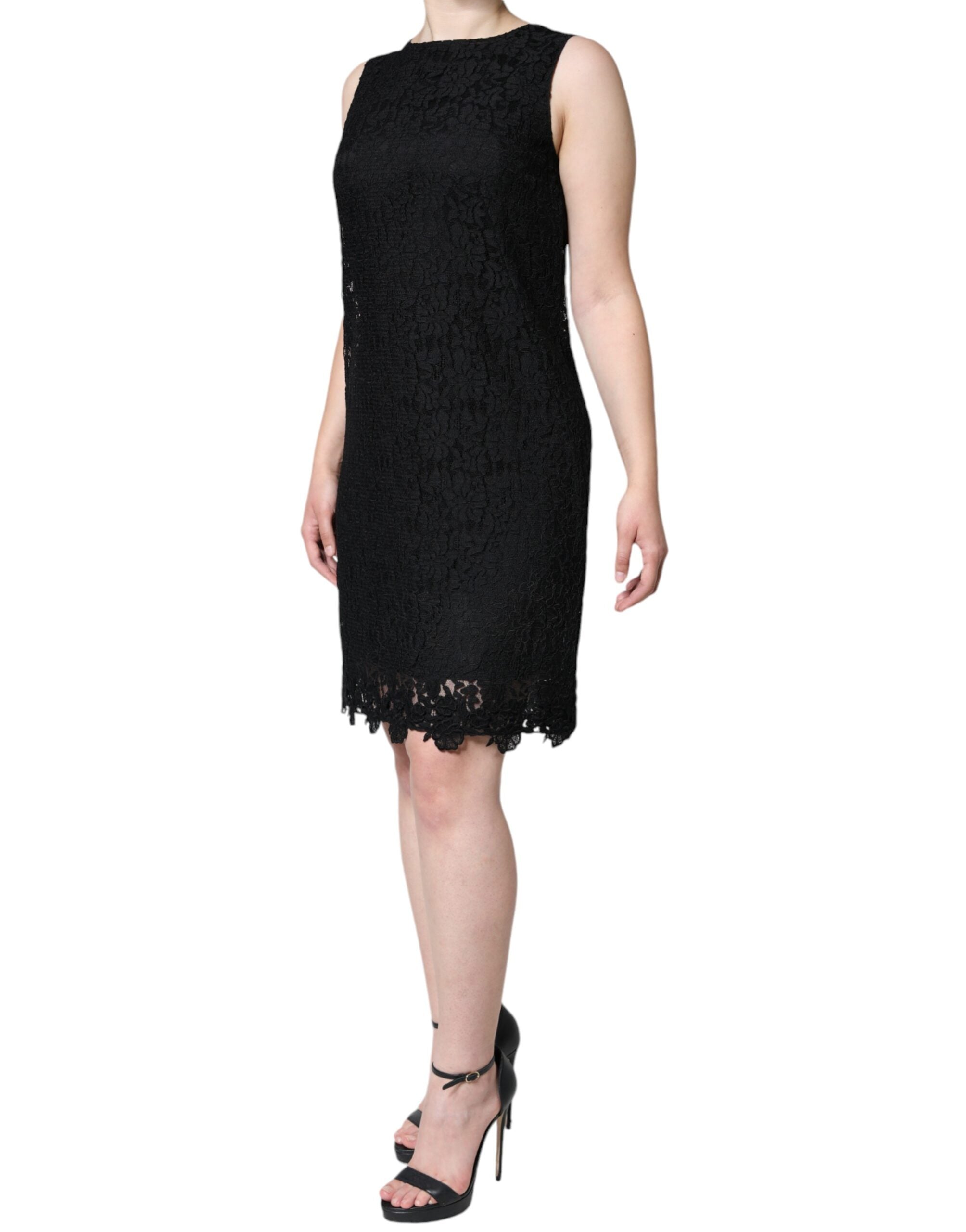 Black Floral Lace Sheath Sleeveless Mini Dress - ventzia