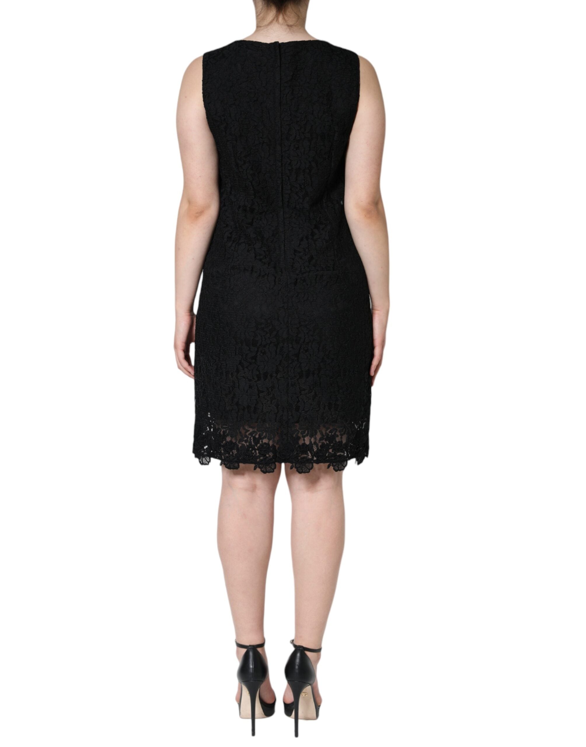 Black Floral Lace Sheath Sleeveless Mini Dress - ventzia
