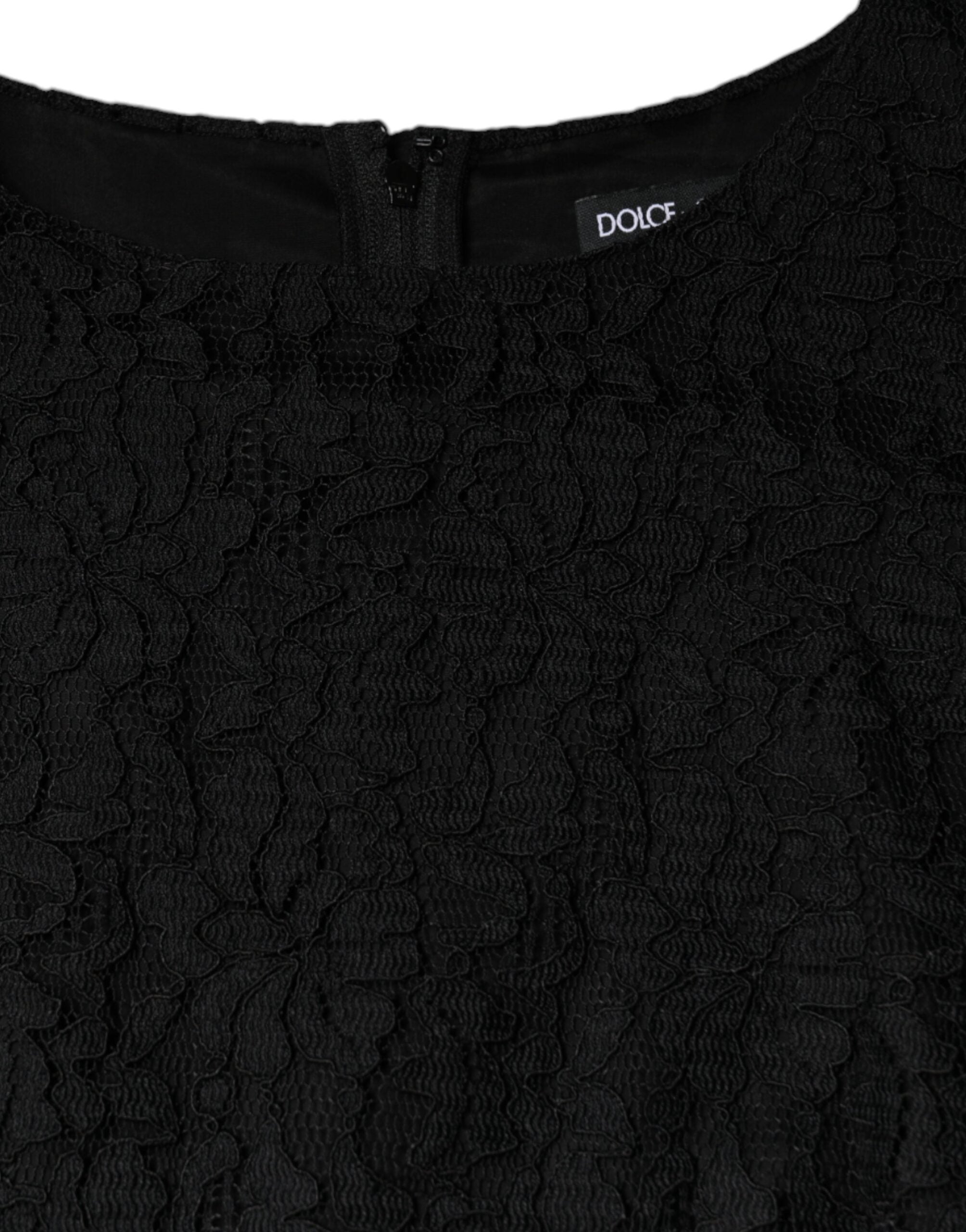 Black Floral Lace Sheath Sleeveless Mini Dress - ventzia