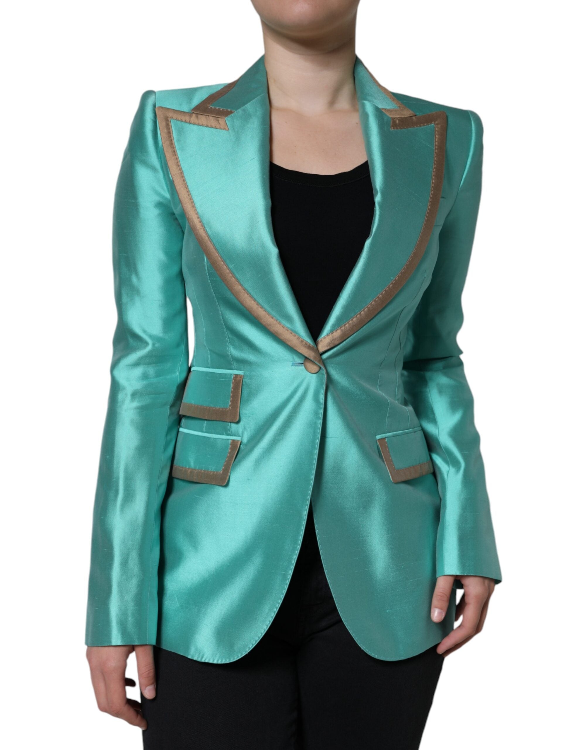 Metallic Green Single Breasted Blazer Jacket - ventzia