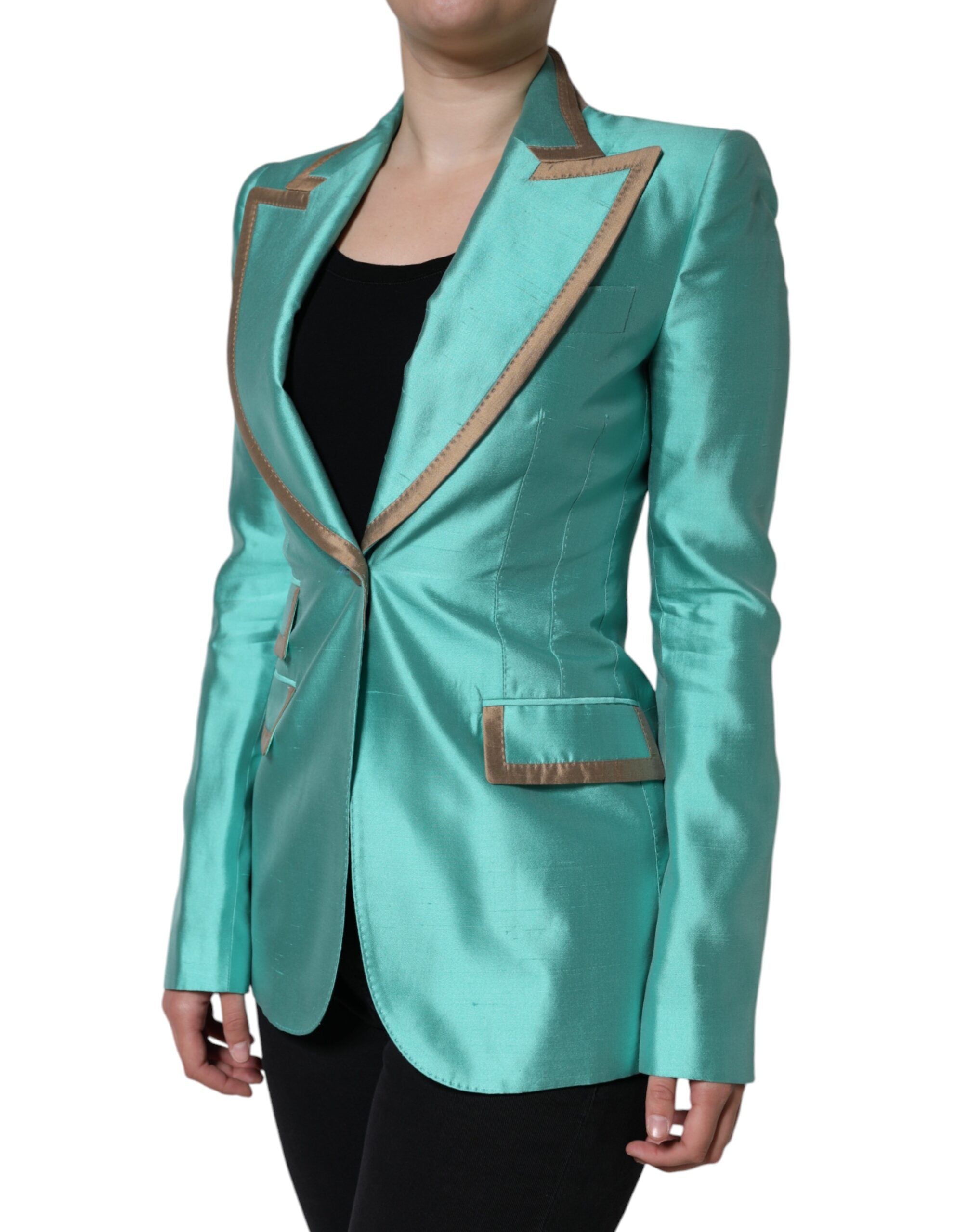 Metallic Green Single Breasted Blazer Jacket - ventzia