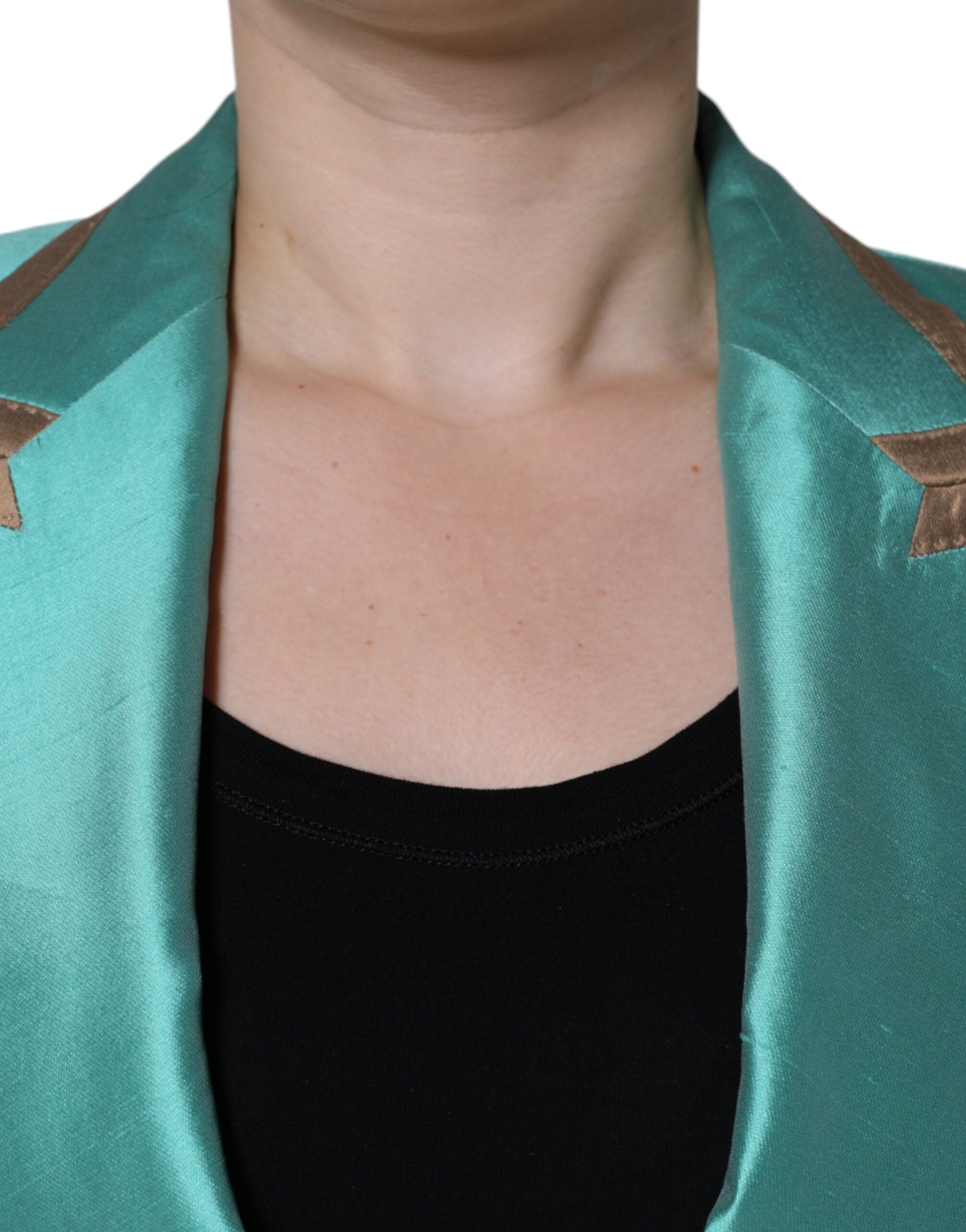 Metallic Green Single Breasted Blazer Jacket - ventzia