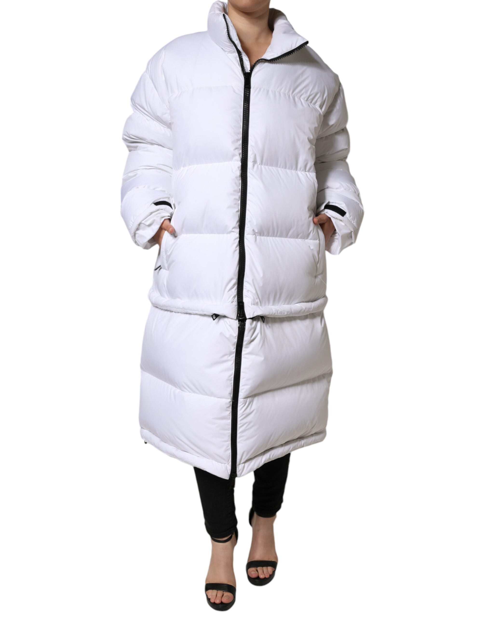 White Puffer Quilted Full Zip Coat Jacket - ventzia