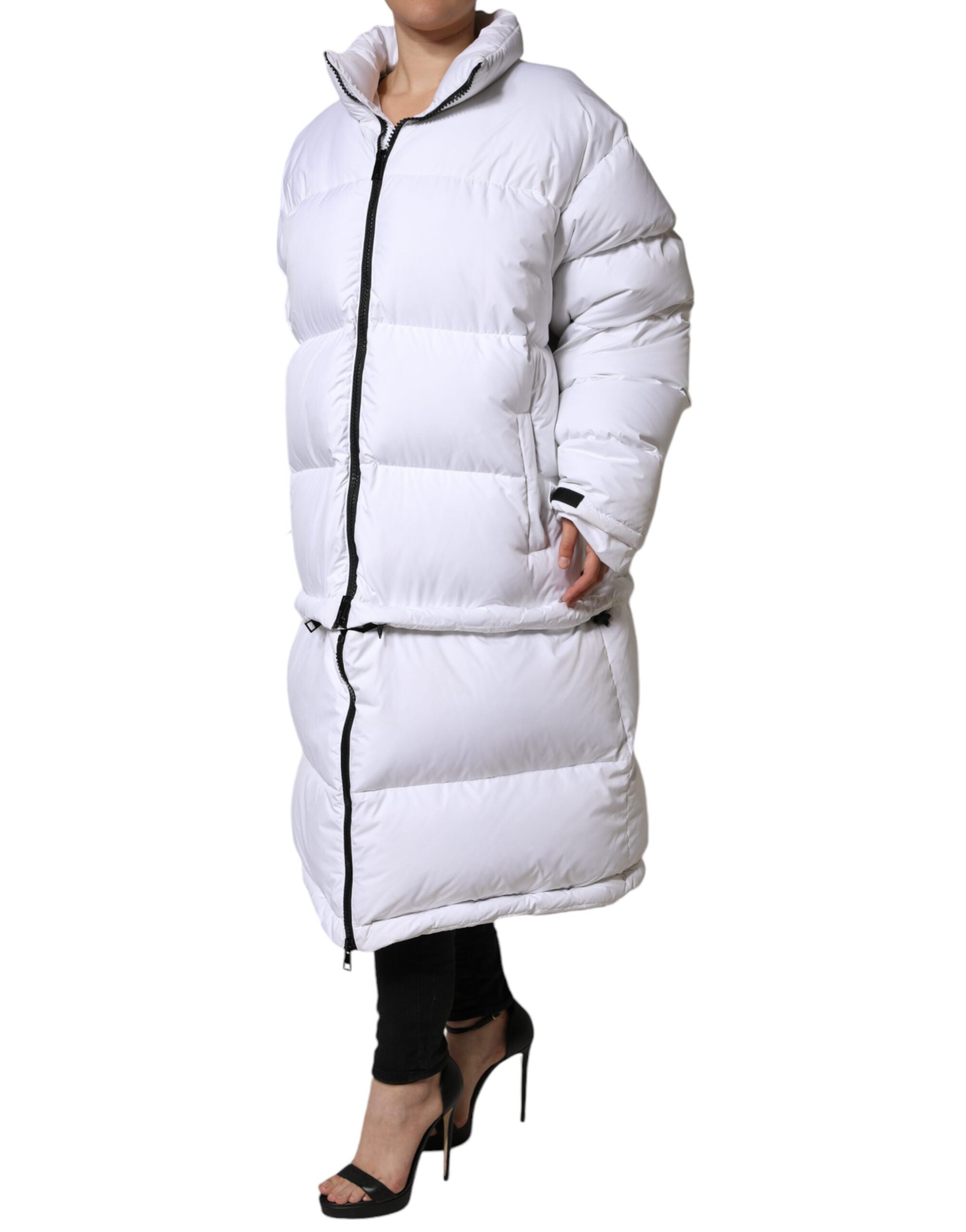 White Puffer Quilted Full Zip Coat Jacket - ventzia