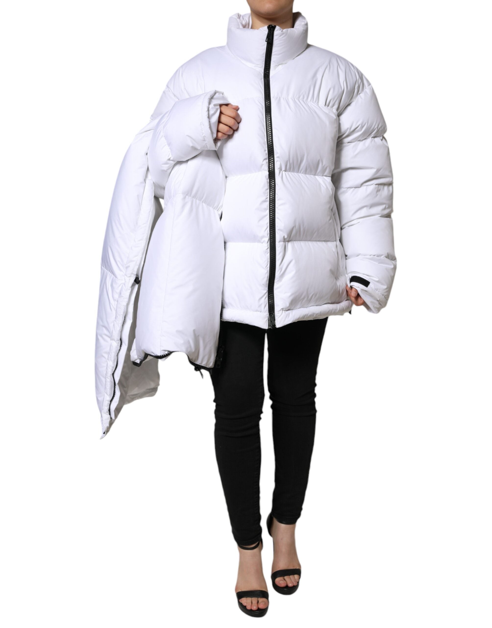 White Puffer Quilted Full Zip Coat Jacket - ventzia