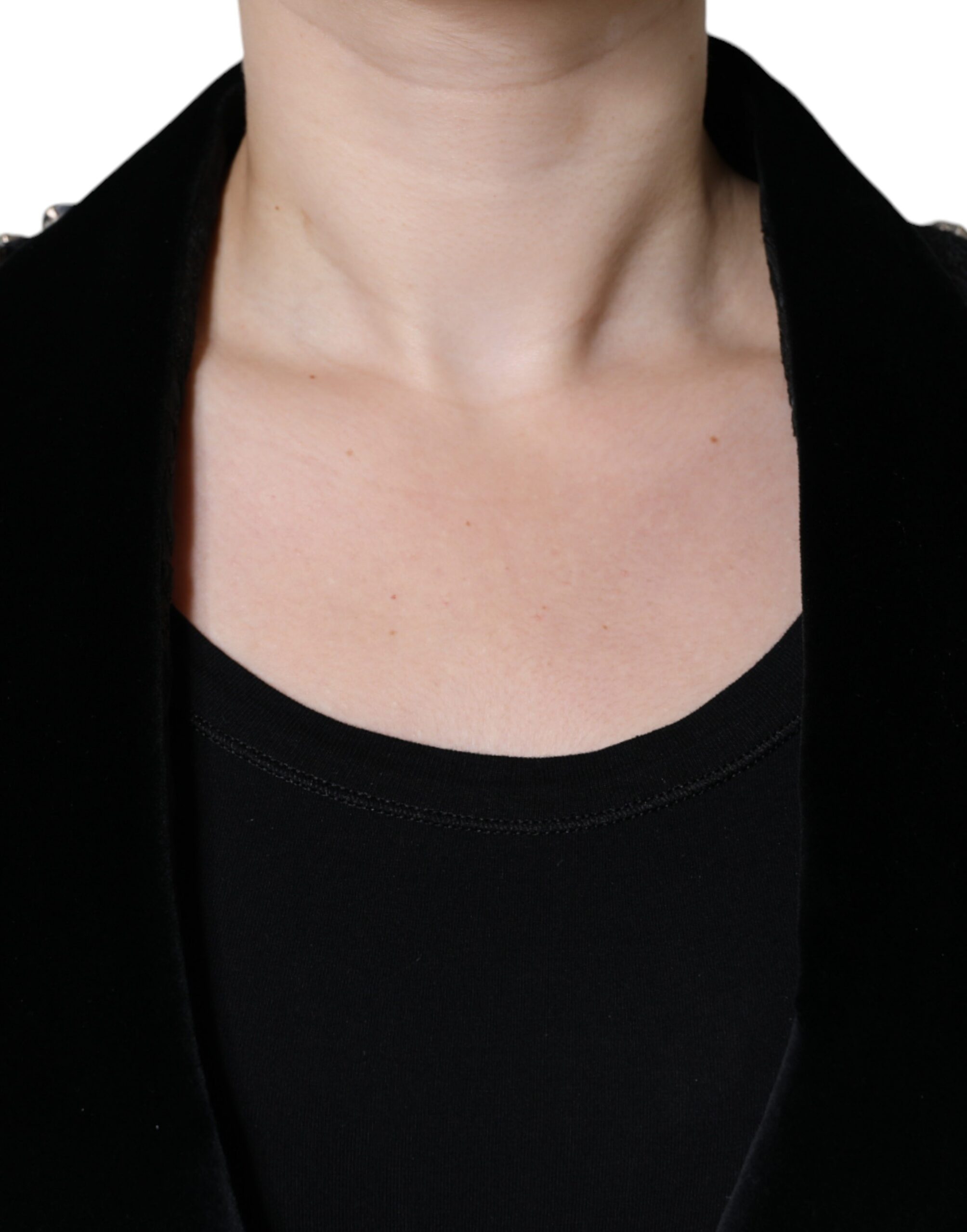 Black Jacquard Crystal Floral Jacket Blazer - ventzia