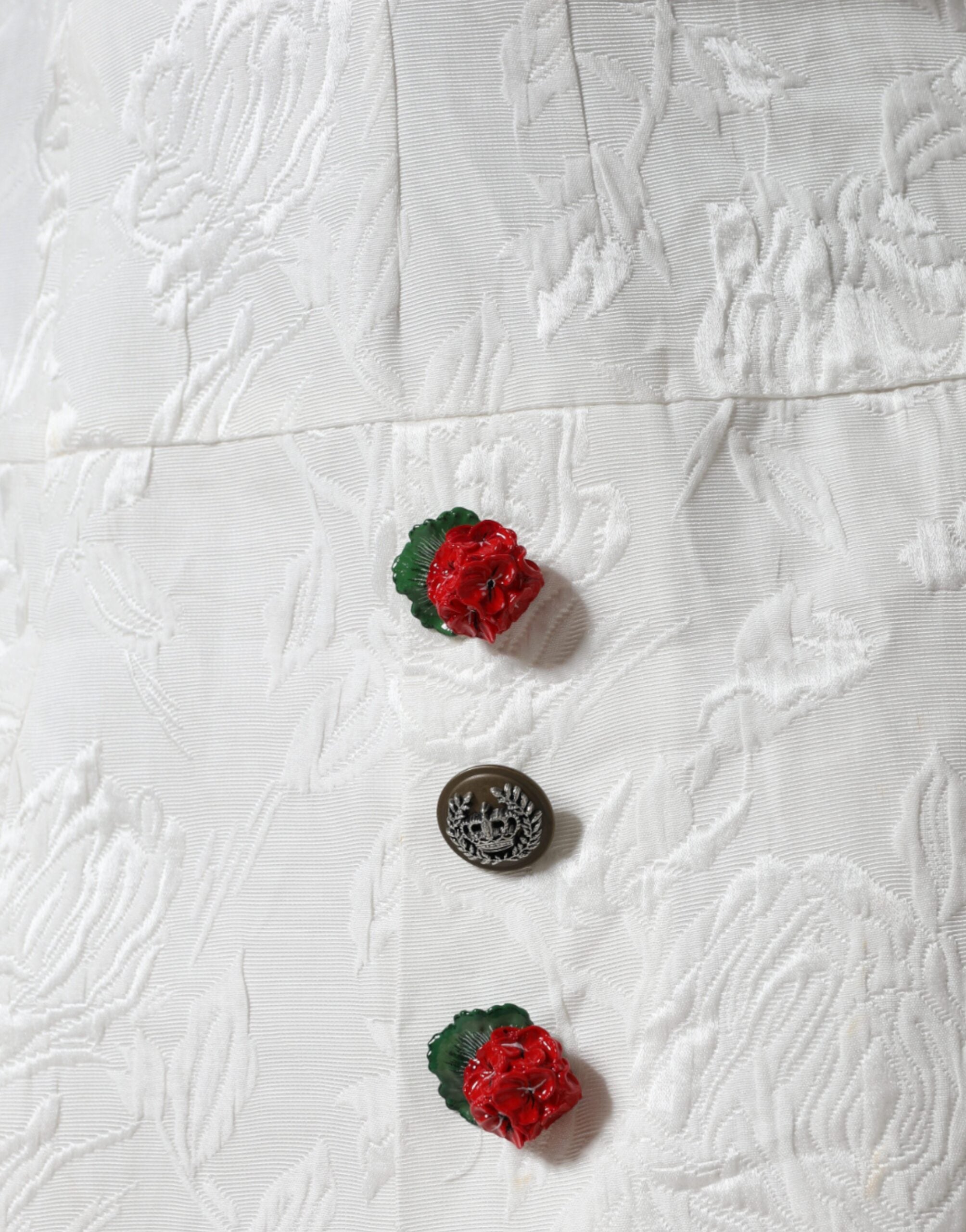 White Floral Brocade Embellished Mini Skirt - ventzia