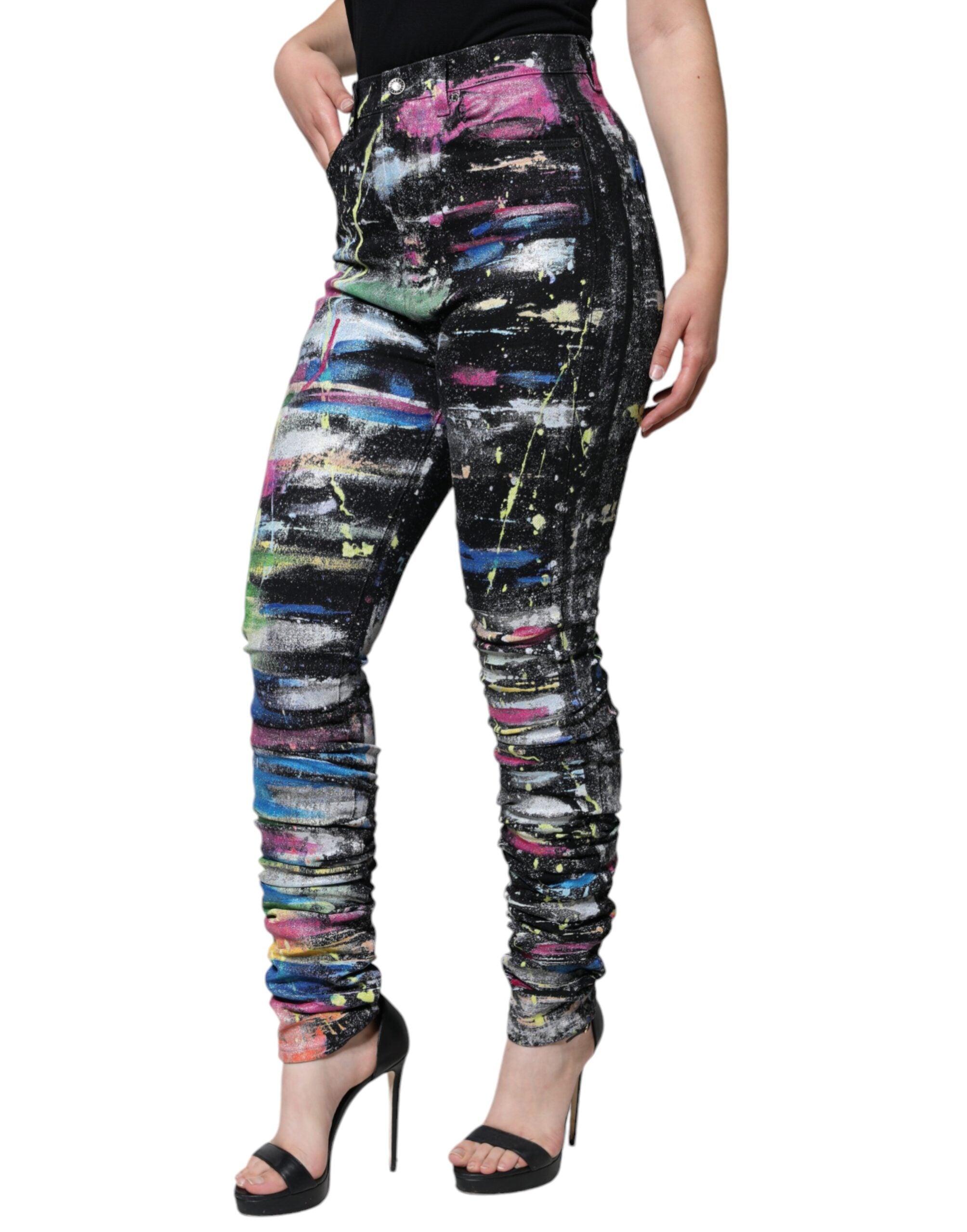 Multicolor Splatter Paint Cotton Skinny Denim Jeans - ventzia