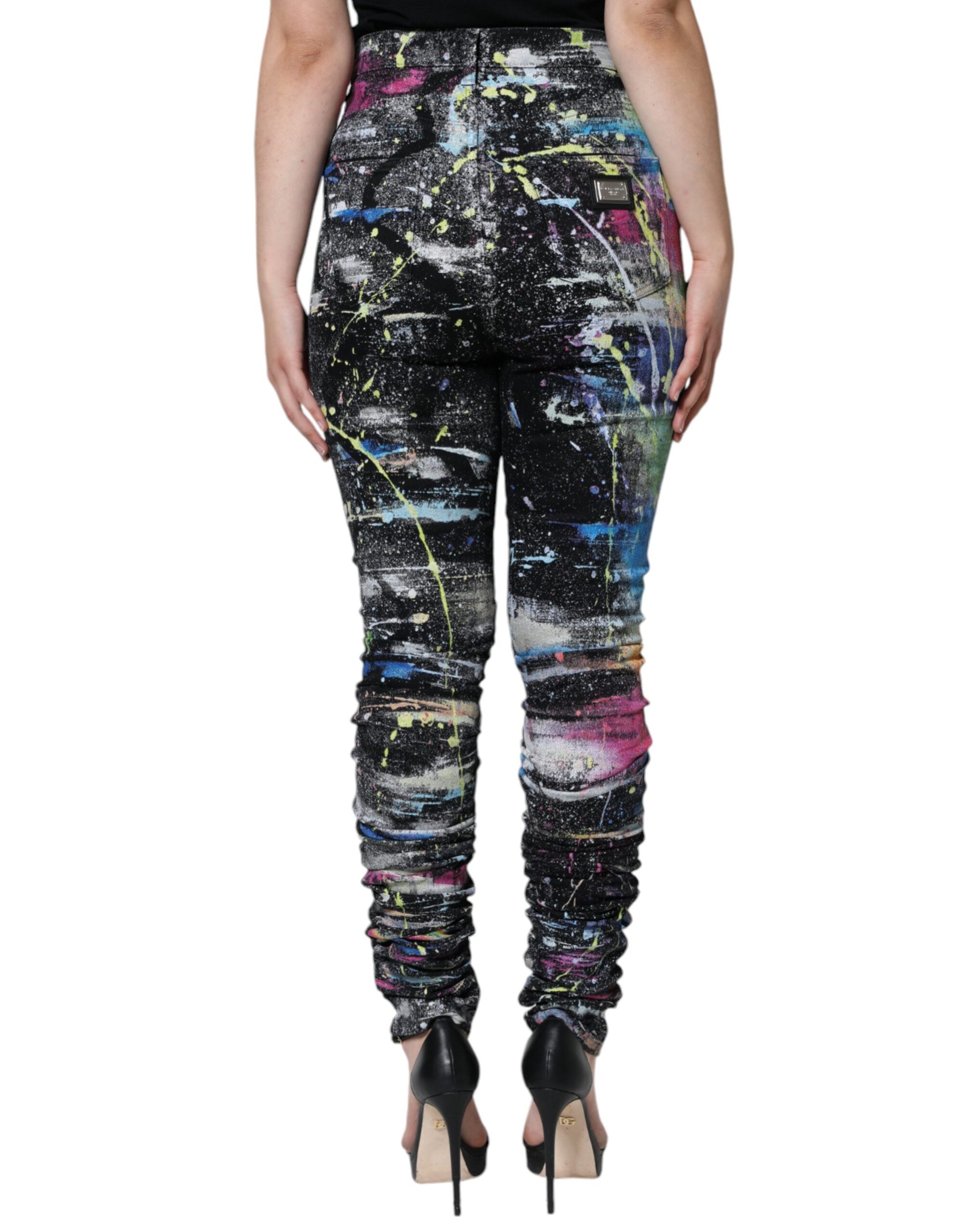 Multicolor Splatter Paint Cotton Skinny Denim Jeans - ventzia