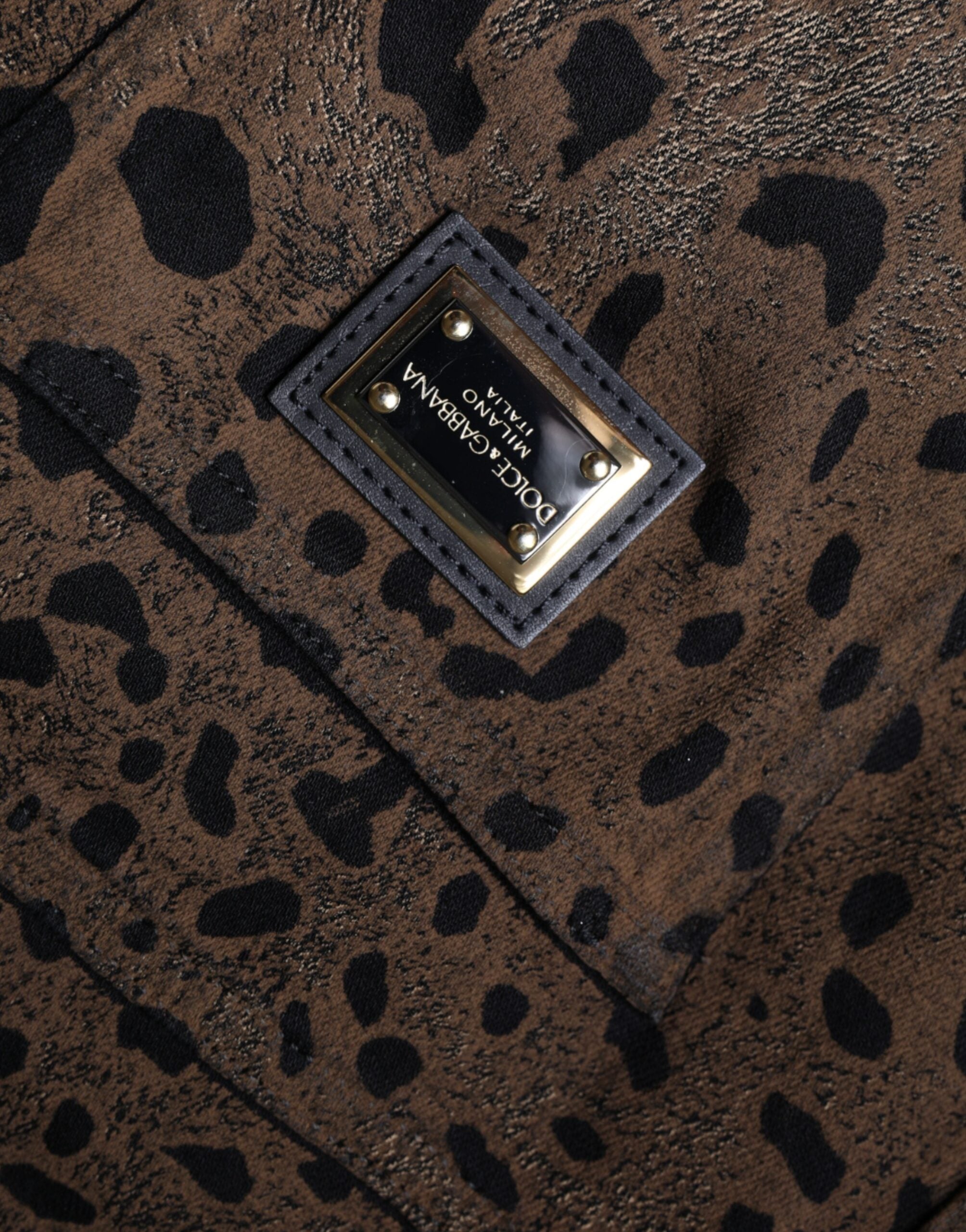 Brown Leopard Cotton Skinny Denim Jeans - ventzia