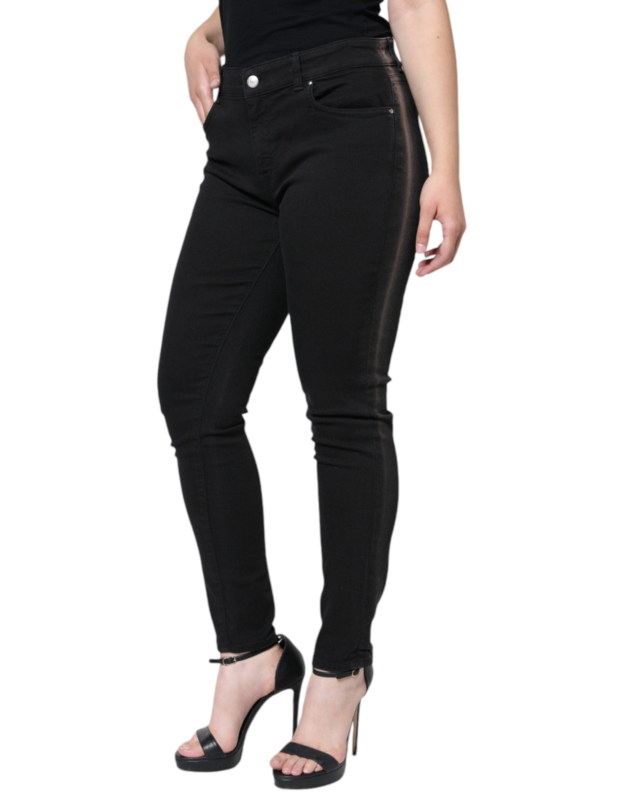 Black Cotton Stretch Skinny Denim Jeans - ventzia