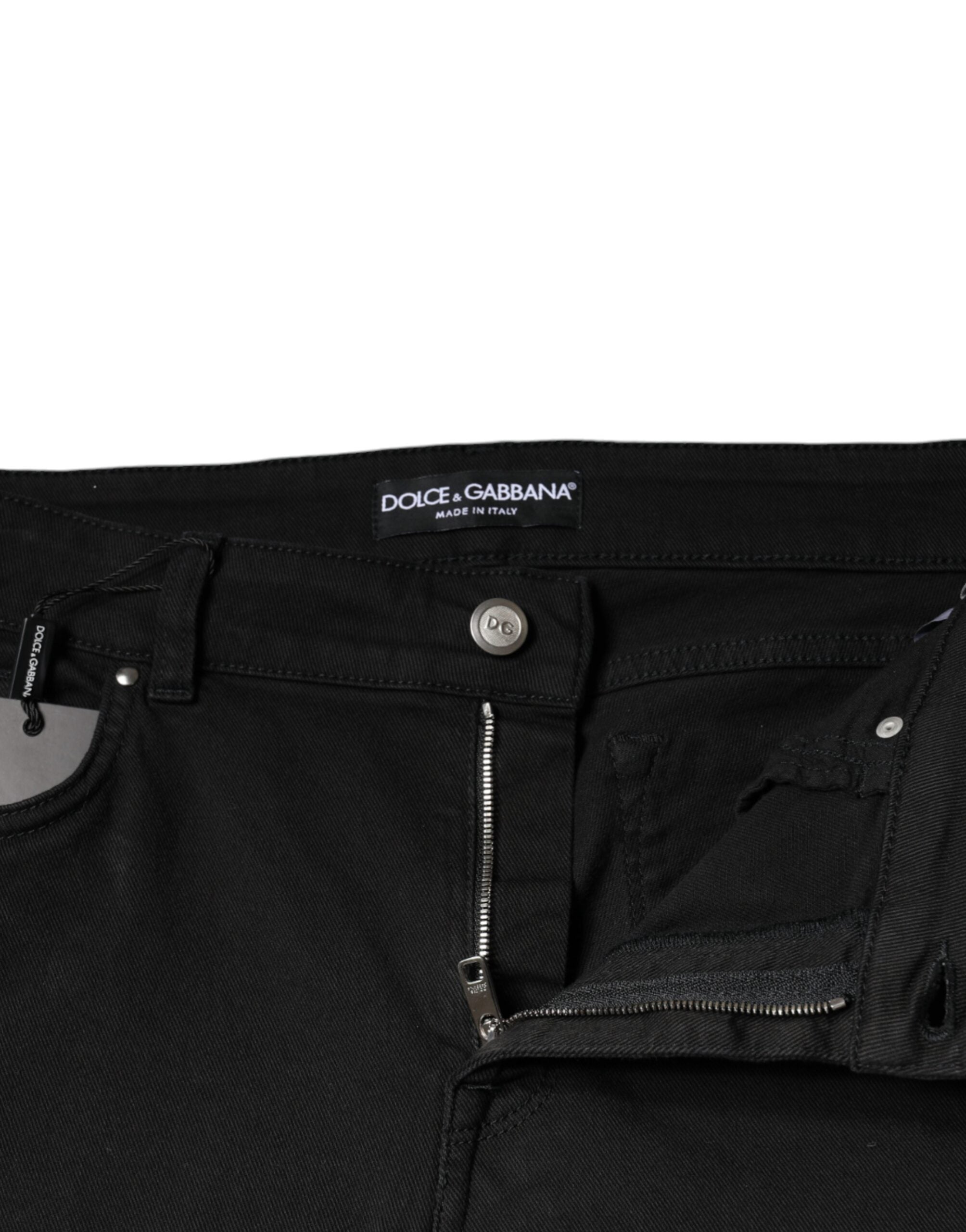 Black Cotton Stretch Skinny Denim Jeans - ventzia