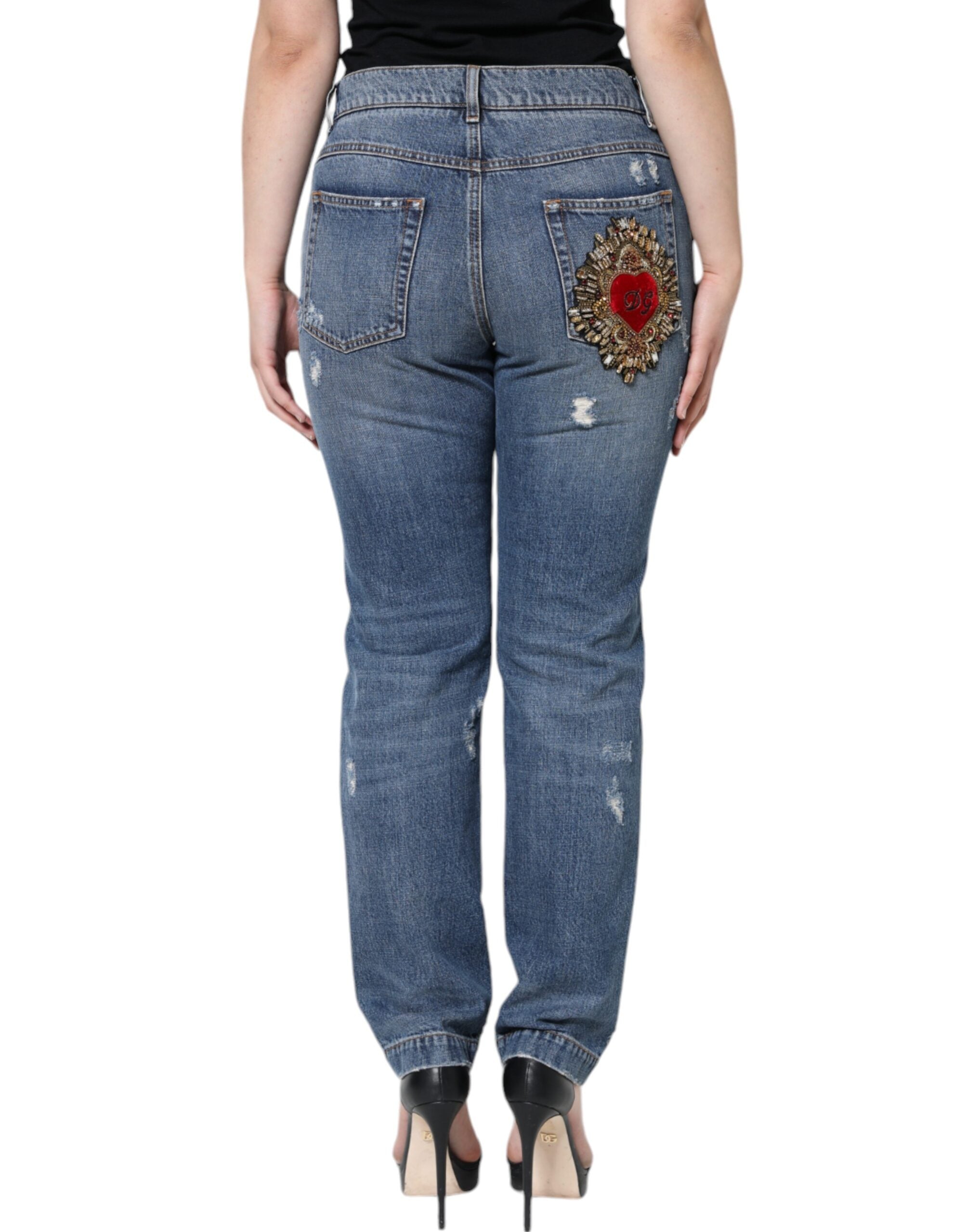 Blue Cotton Tattered Boyfriend Denim Jeans - ventzia