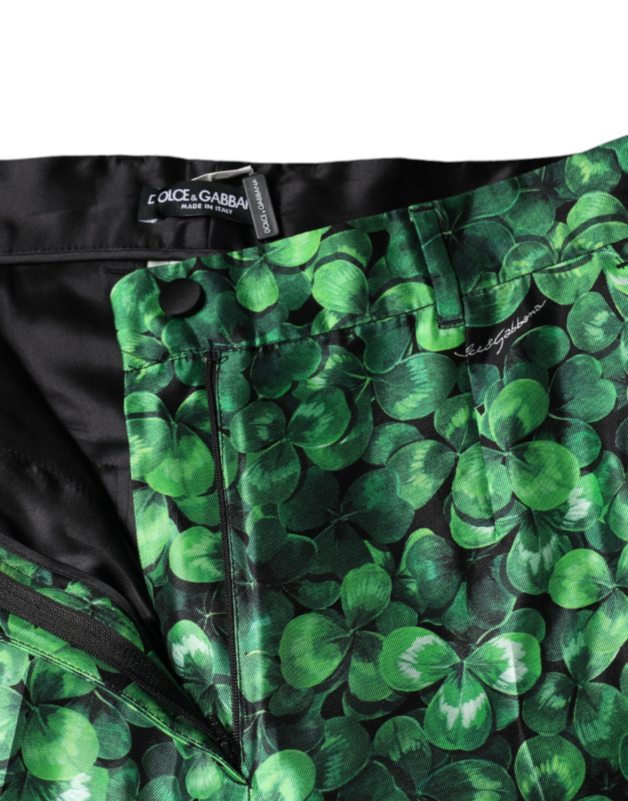 Green Clover Silk Satin High Waist Tapered Pants - ventzia