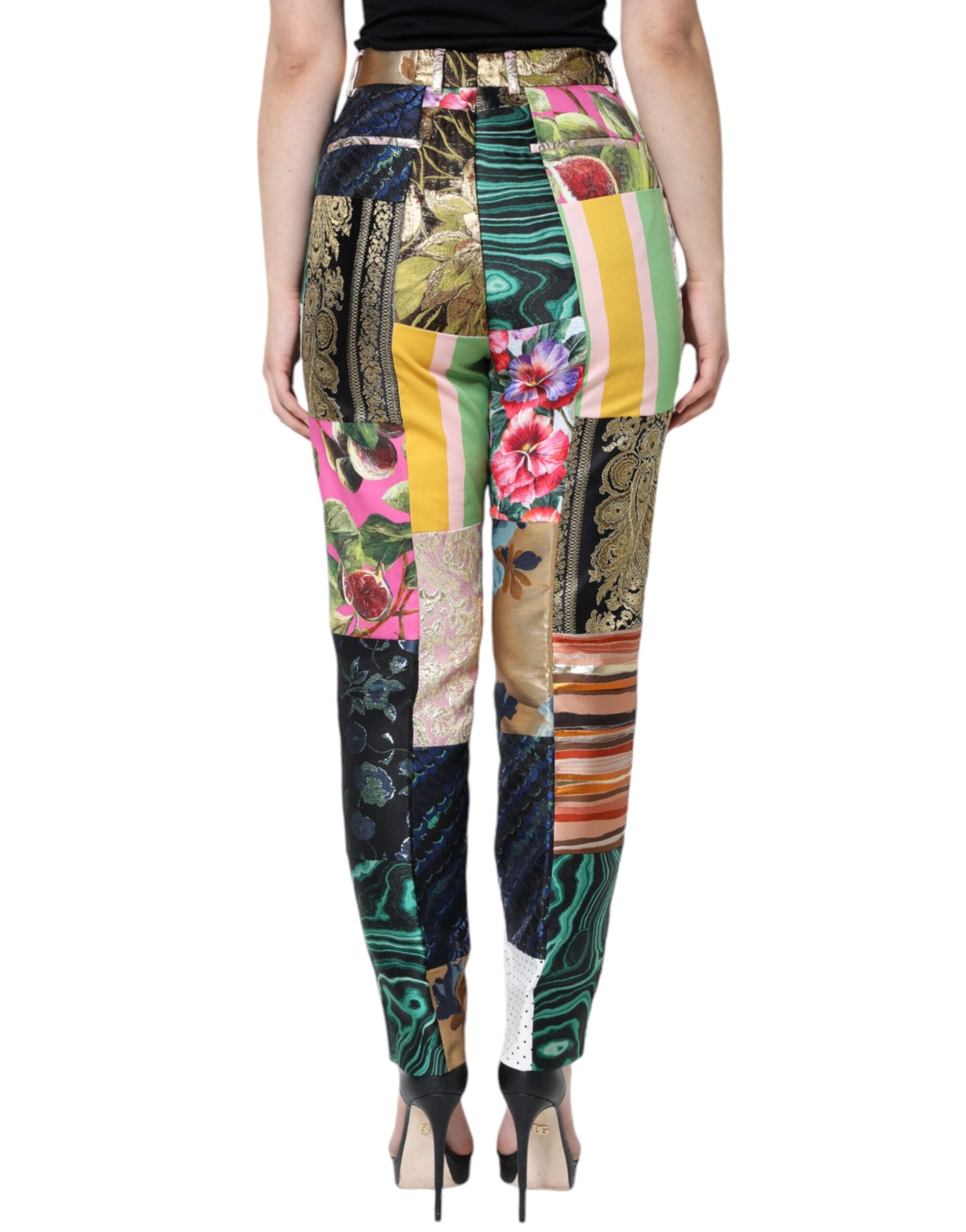 Multicolor Patchwork Jacquard High Waist Pants - ventzia