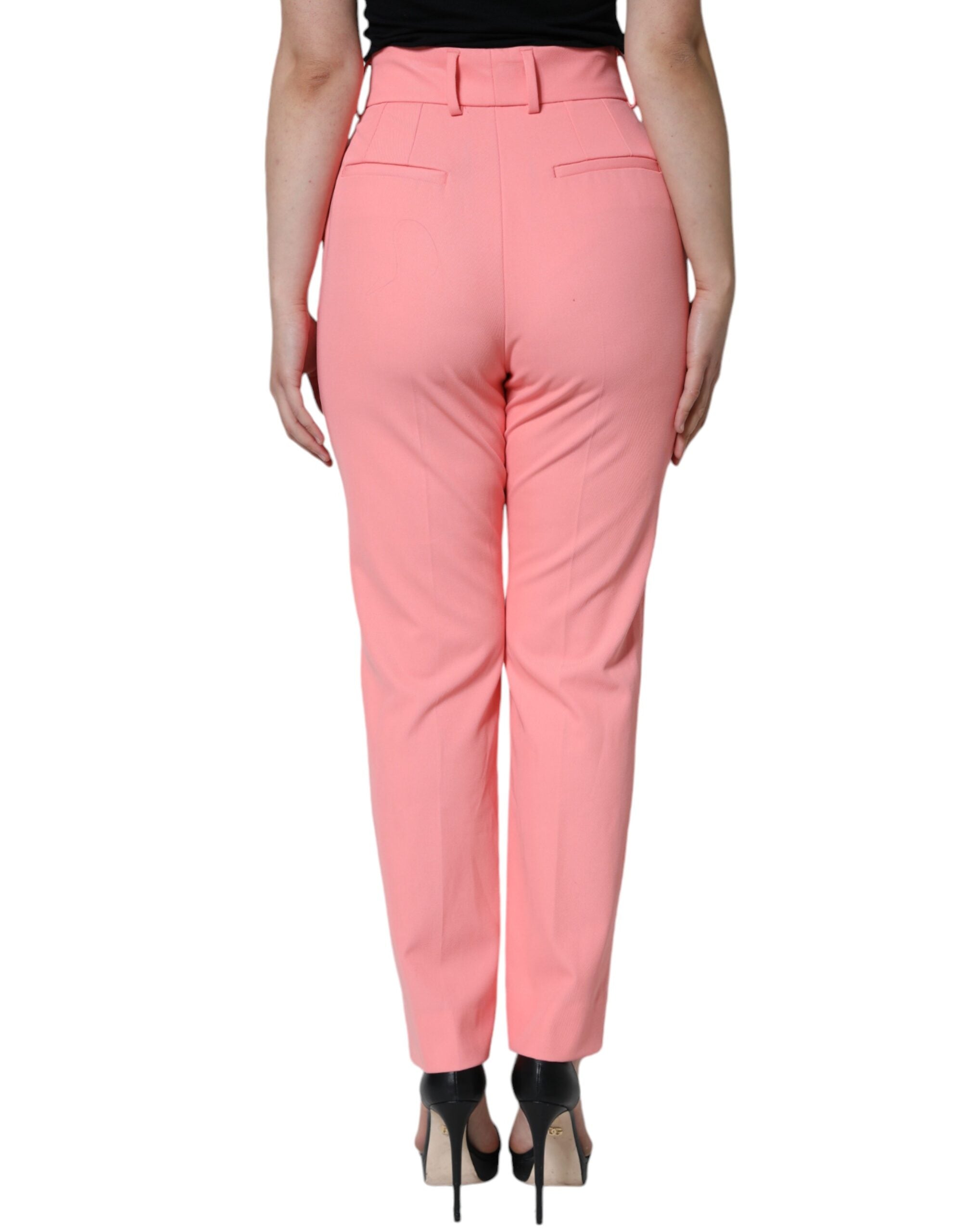 Rose Pink Polyester High Waist Tapered Pants - ventzia